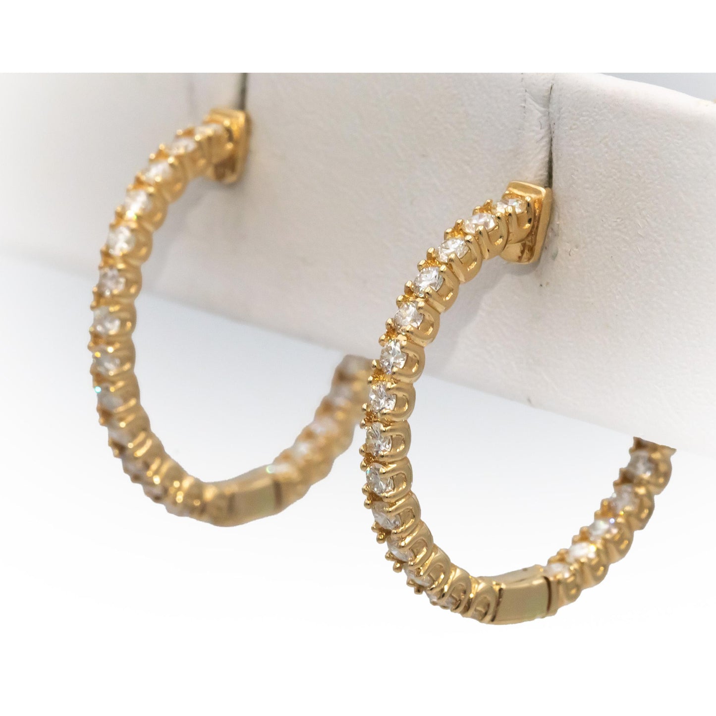 14k Yellow Gold VS Round Diamond Inside Out Circle Hoop Earrings 1.34CT