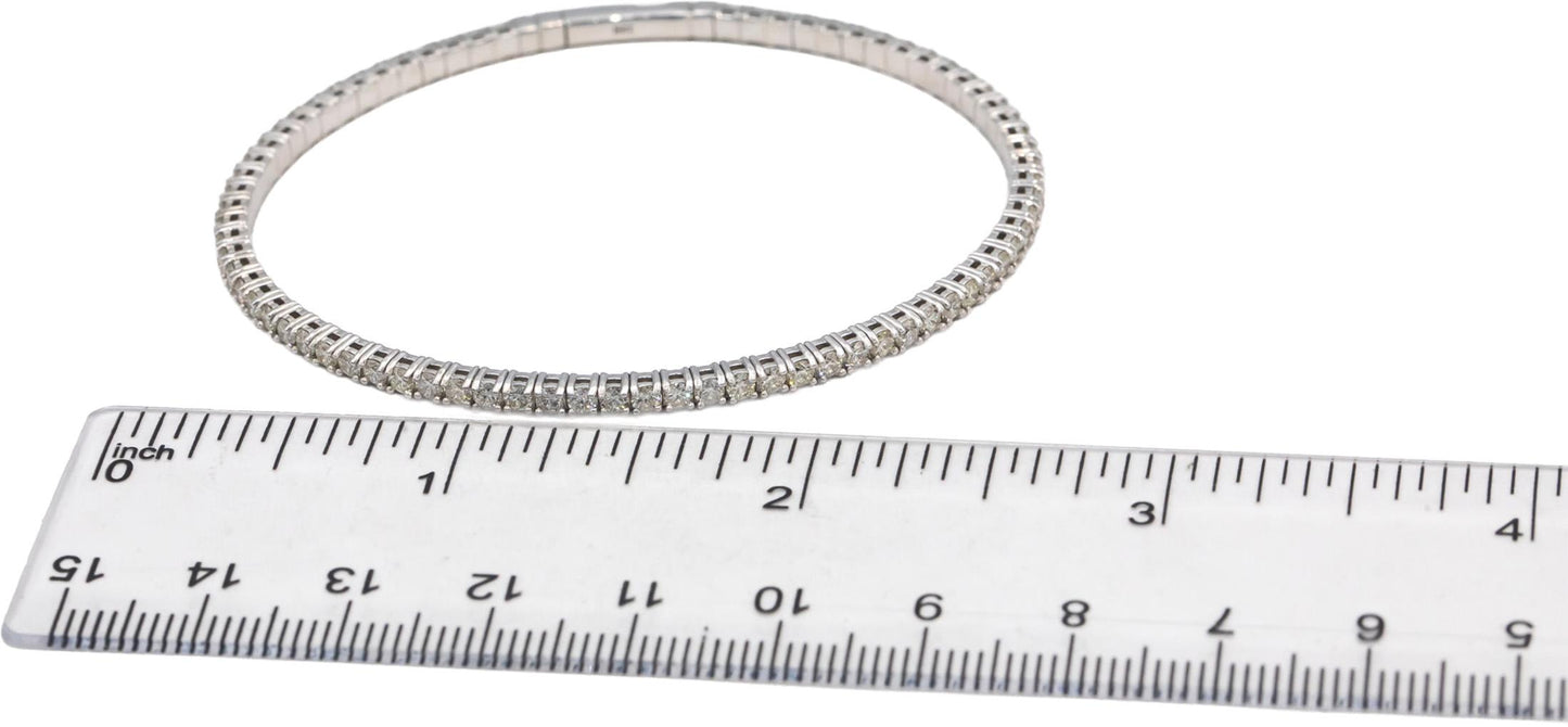 18k White Gold VS Round Diamond Semi-Flexible Bangle Bracelet 2.51CT