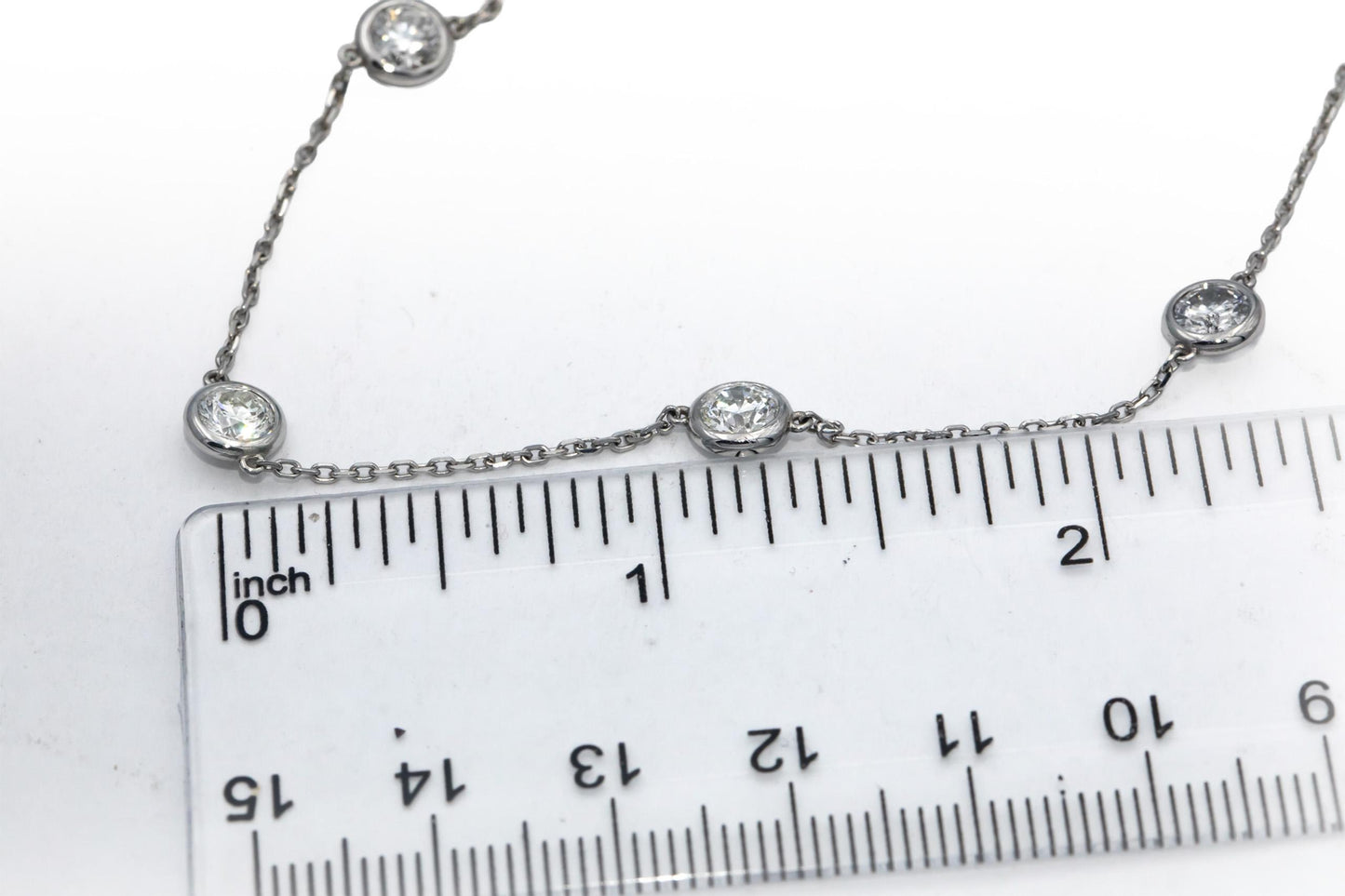 14k White Gold Round Bezel Set Diamond By the Yard Necklace Chain 3.80CT