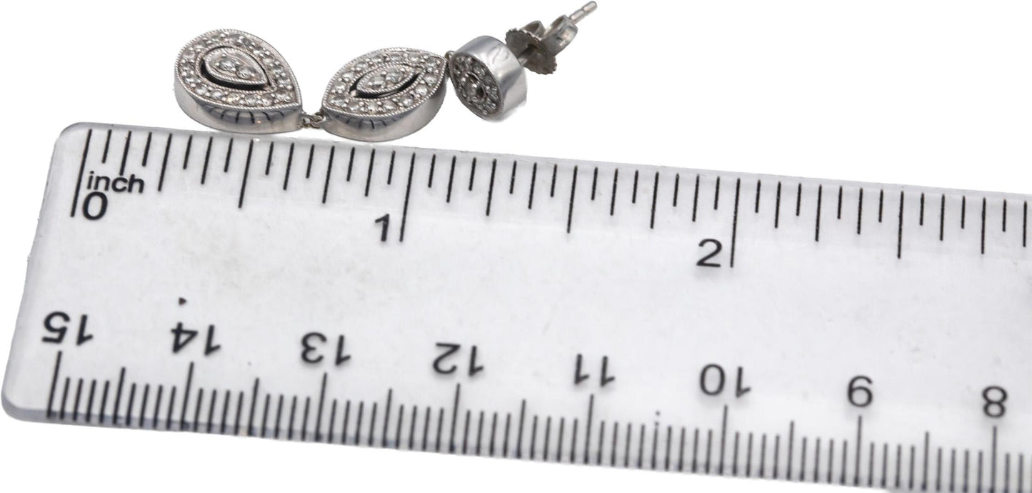 14k White Gold Round Diamond Drop Dangle Earrings 1.0CT