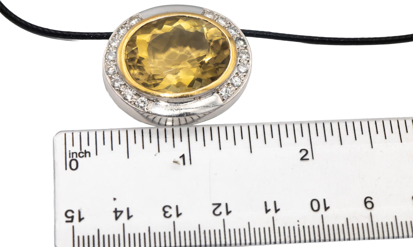14k White & Yellow Gold Oval Citrine Round Diamond Slide Pendant Necklace 1.58CT