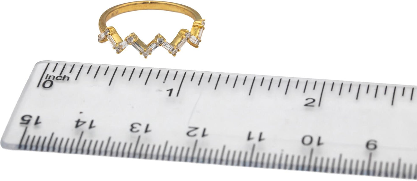 18k Yellow Gold VS Baguette & Round Diamond Zig Zag Band Ring 0.30CT Size 6.75