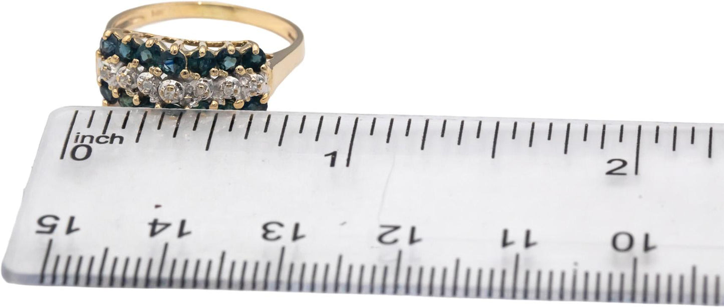 14k Yellow Gold Round Blue Sapphire & Diamond Cocktail Ring 0.80CT Size 7