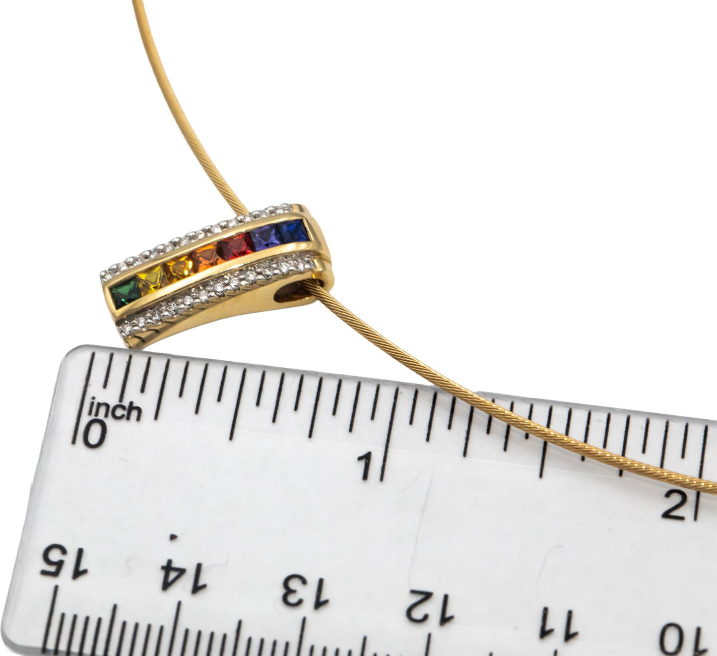 14k Yellow Gold Diamond & Rainbow Sapphire Pendant Cable Necklace 1.05CTW