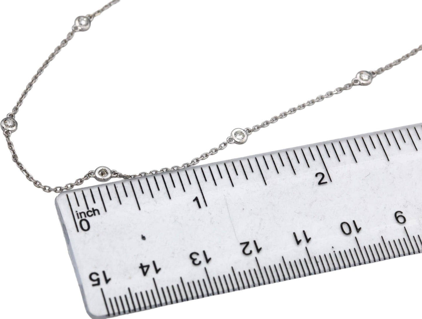 14k White Gold Round Diamond By The Yard Chain Necklace 0.48CT