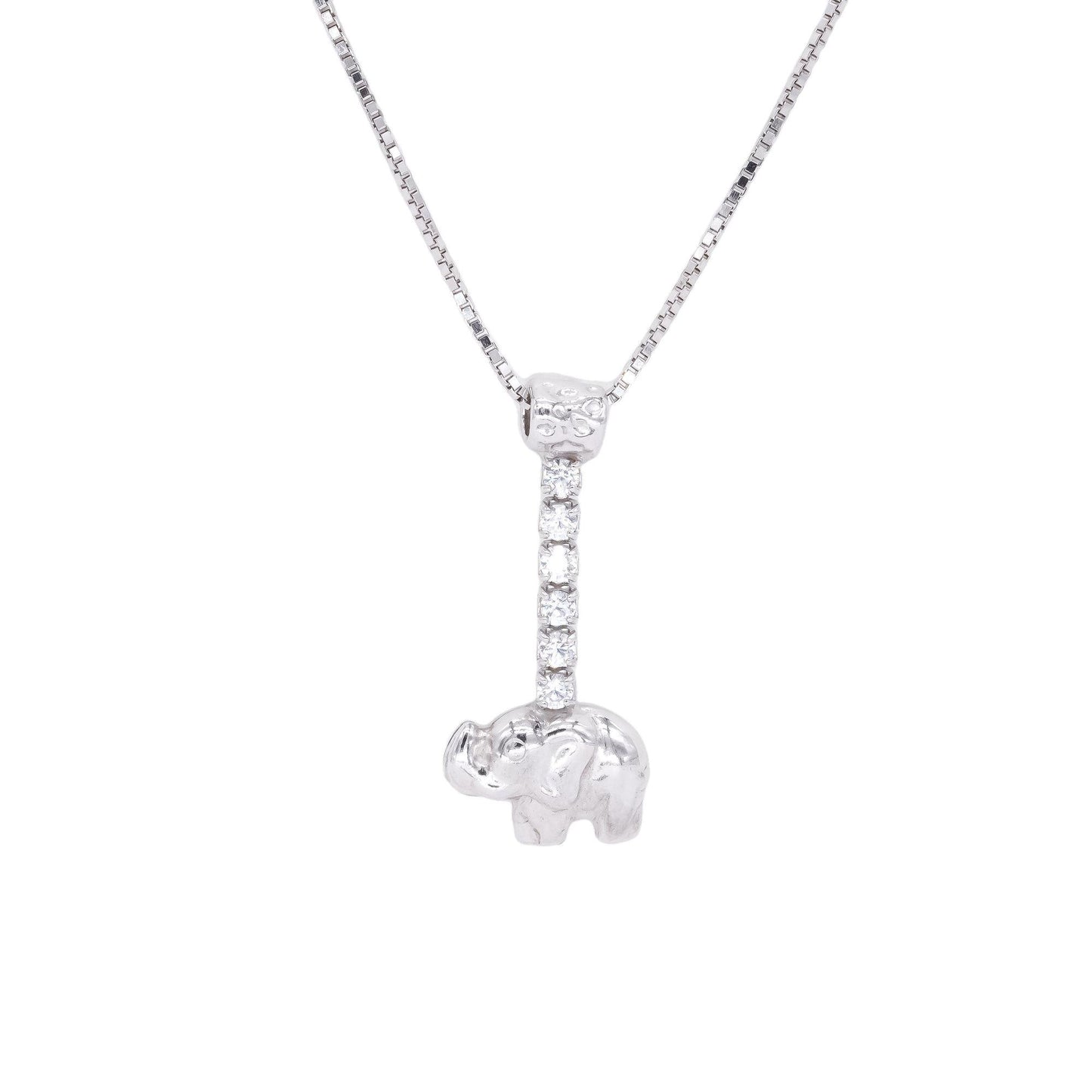 Sterling Silver White Cubic Zirconia Dangle Elephant Pendant Necklace