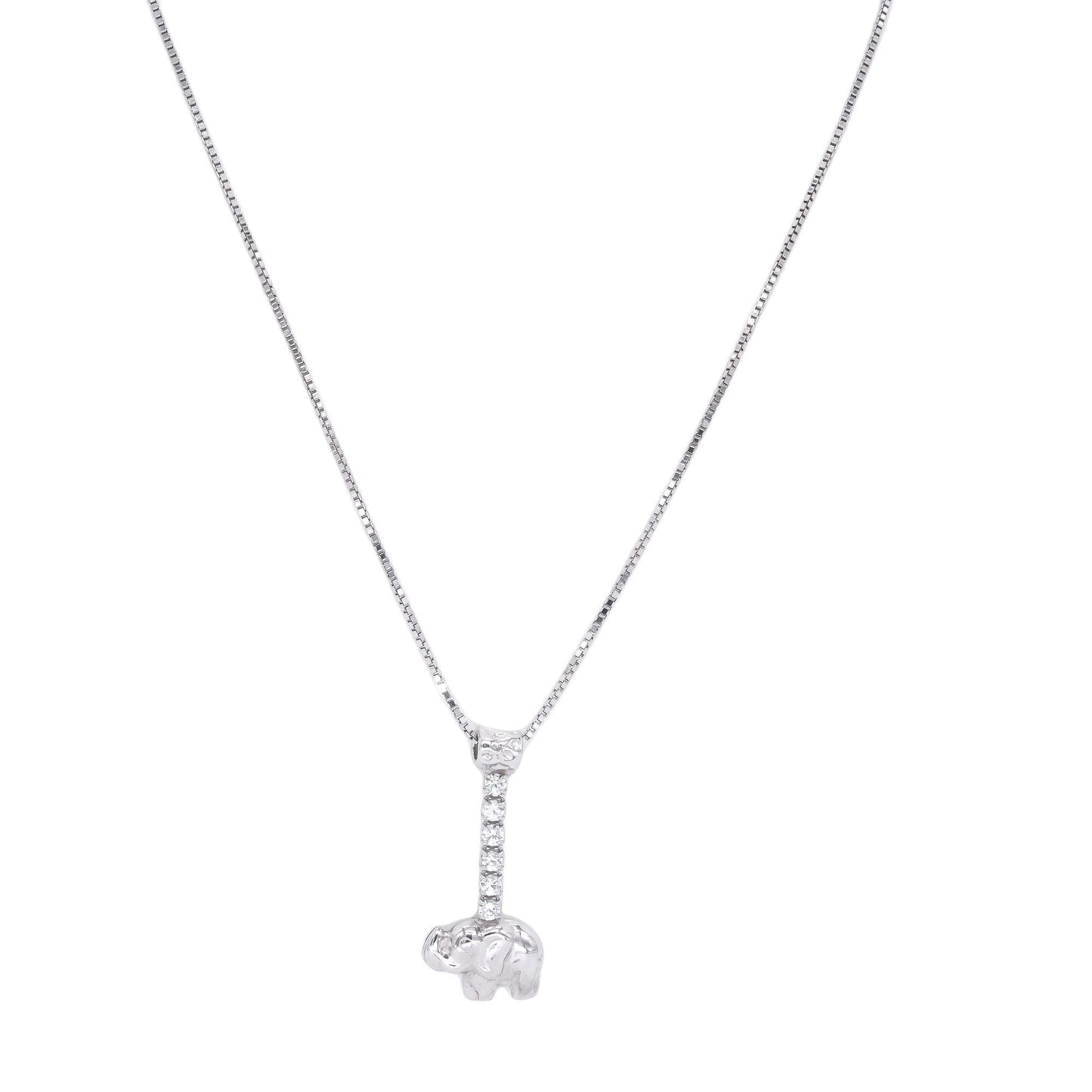 Sterling Silver White Cubic Zirconia Dangle Elephant Pendant Necklace