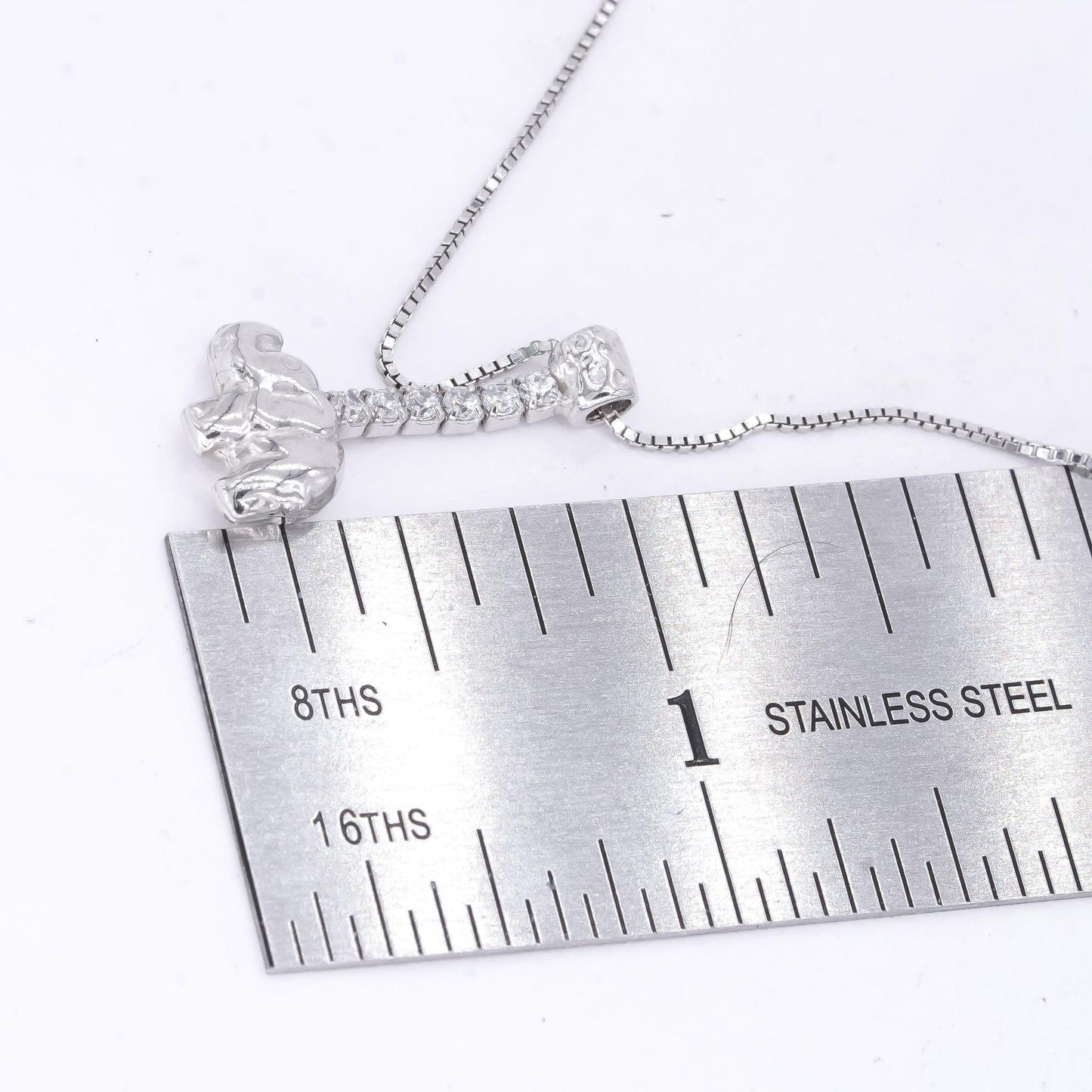 Sterling Silver White Cubic Zirconia Dangle Elephant Pendant Necklace