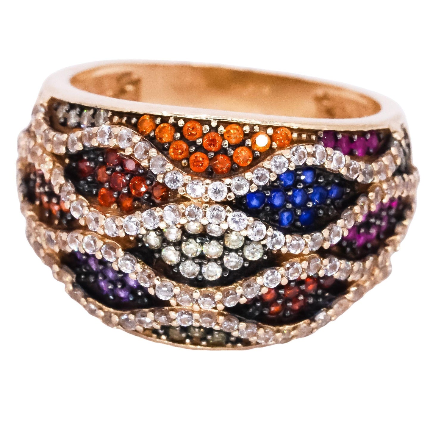 14k Yellow Gold 1.75CT VS Diamond & Rainbow Sapphire Wavy Ring size 7.75