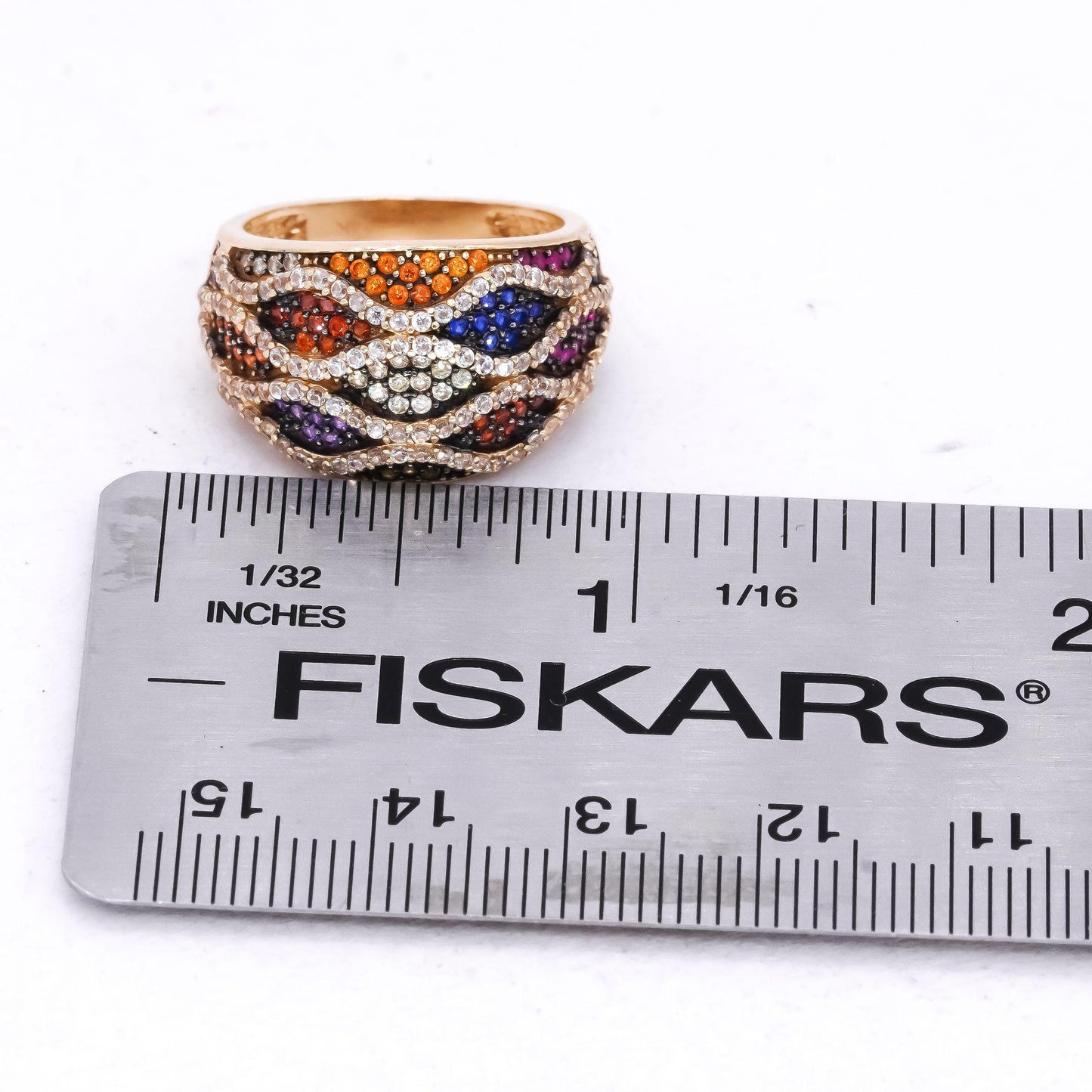 14k Yellow Gold 1.75CT VS Diamond & Rainbow Sapphire Wavy Ring size 7.75