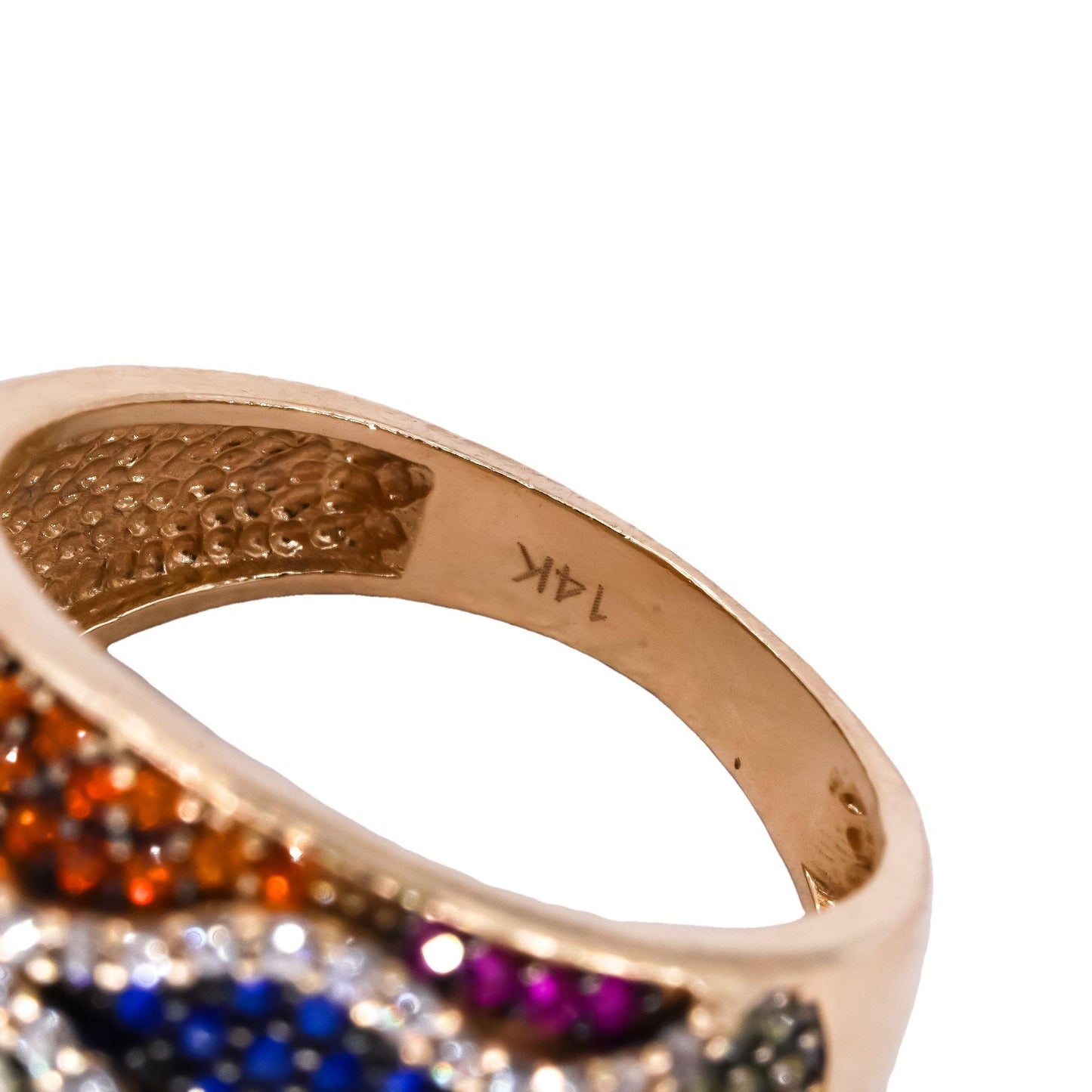 14k Yellow Gold 1.75CT VS Diamond & Rainbow Sapphire Wavy Ring size 7.75