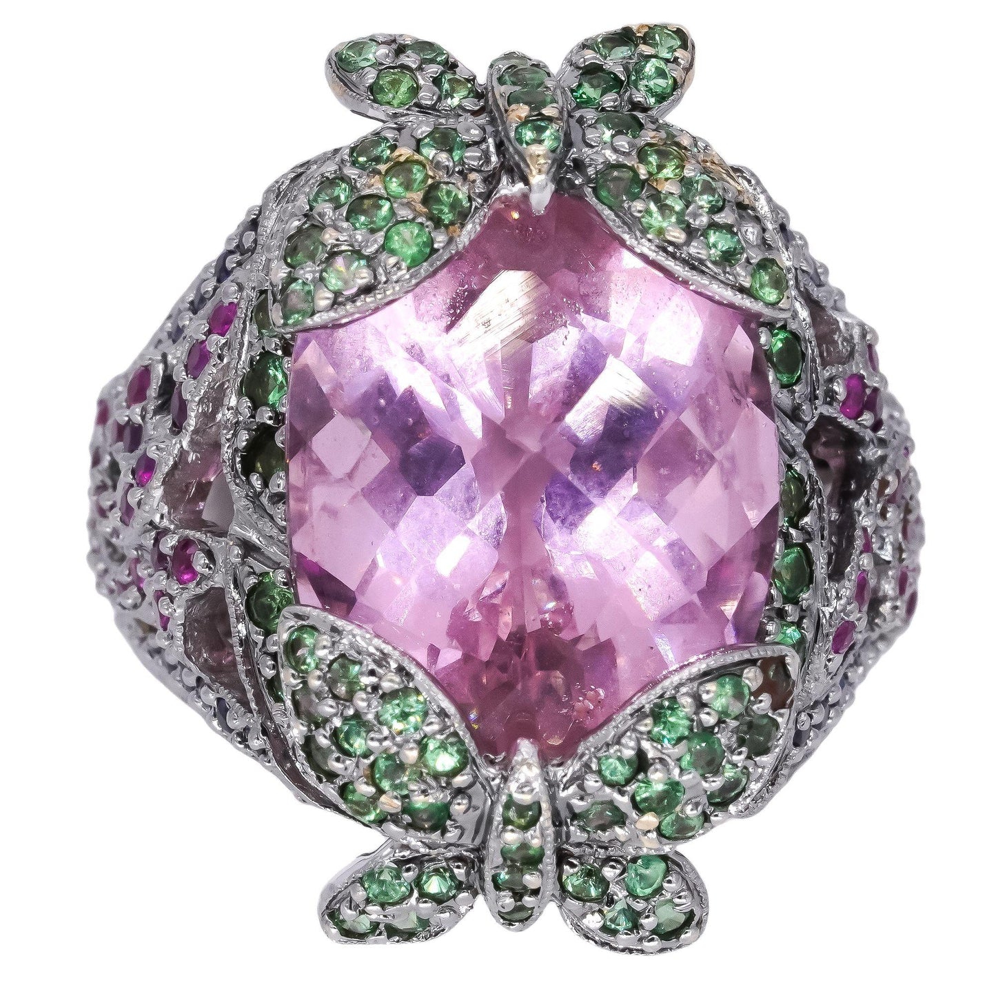 18k White Gold Jewelry 23.0CT Assorted Gemstone Butterfly Cluster Ring size 6