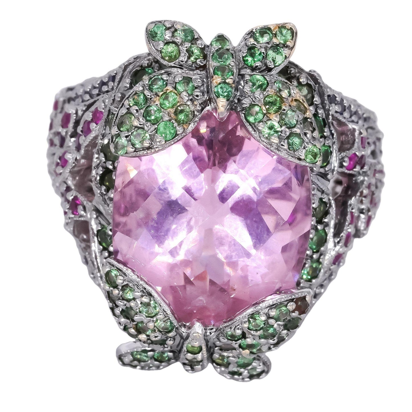 18k White Gold Jewelry 23.0CT Assorted Gemstone Butterfly Cluster Ring size 6
