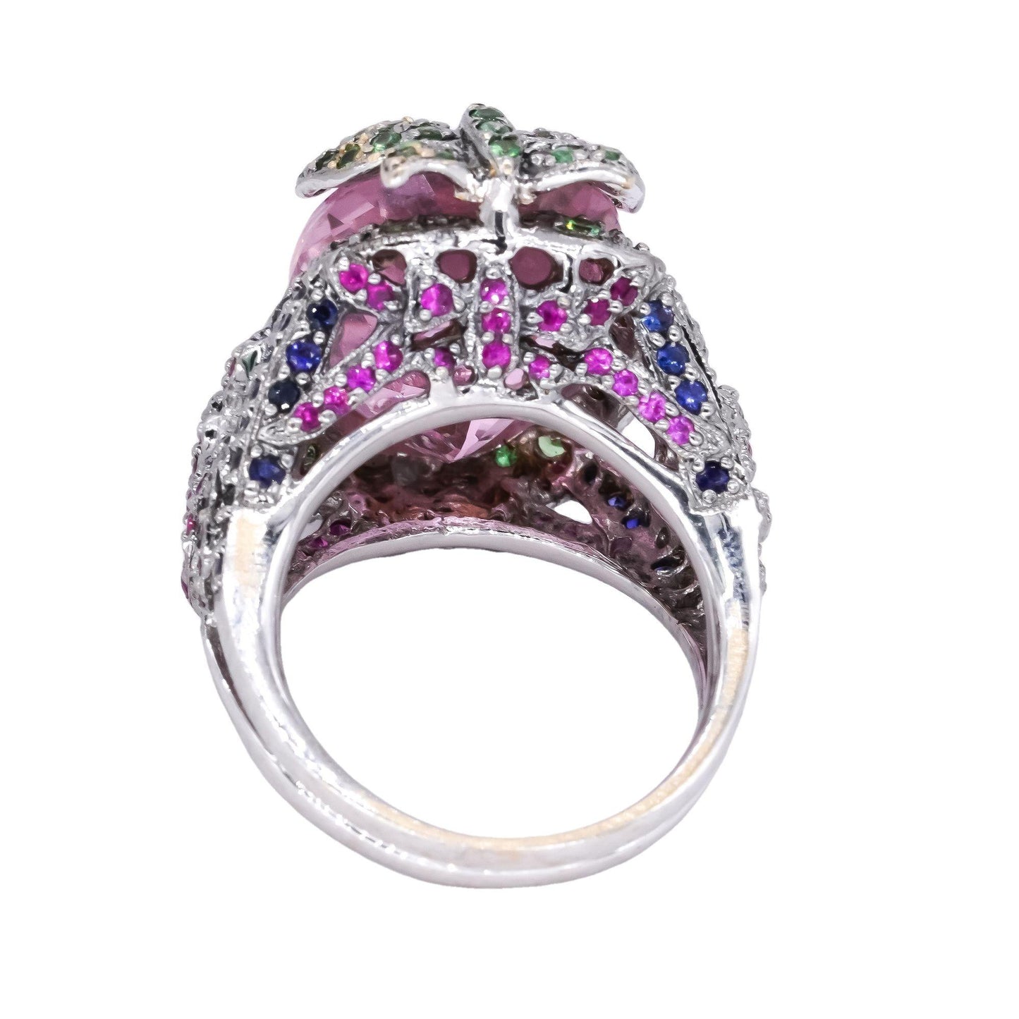 18k White Gold Jewelry 23.0CT Assorted Gemstone Butterfly Cluster Ring size 6