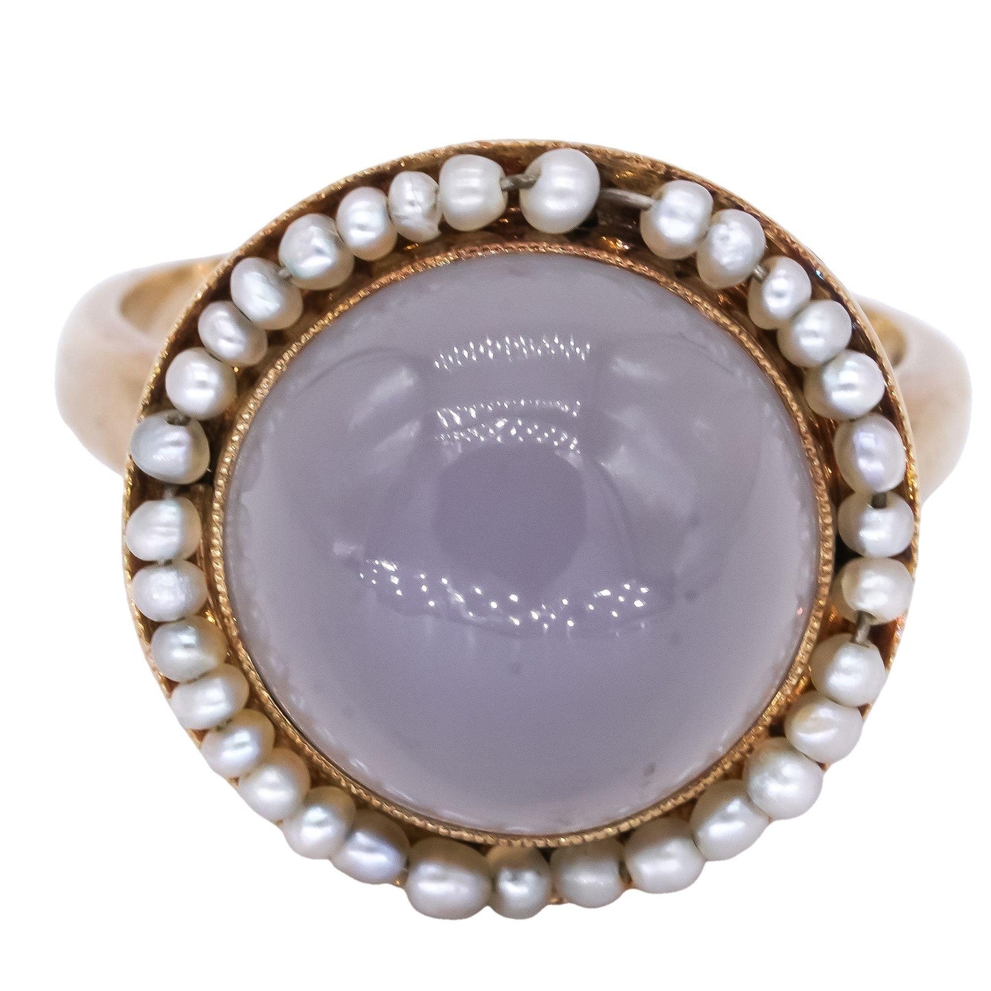 14k Yellow Gold Vintage Chrysoberyl & Seed Pearl Button Ring Size 5.25