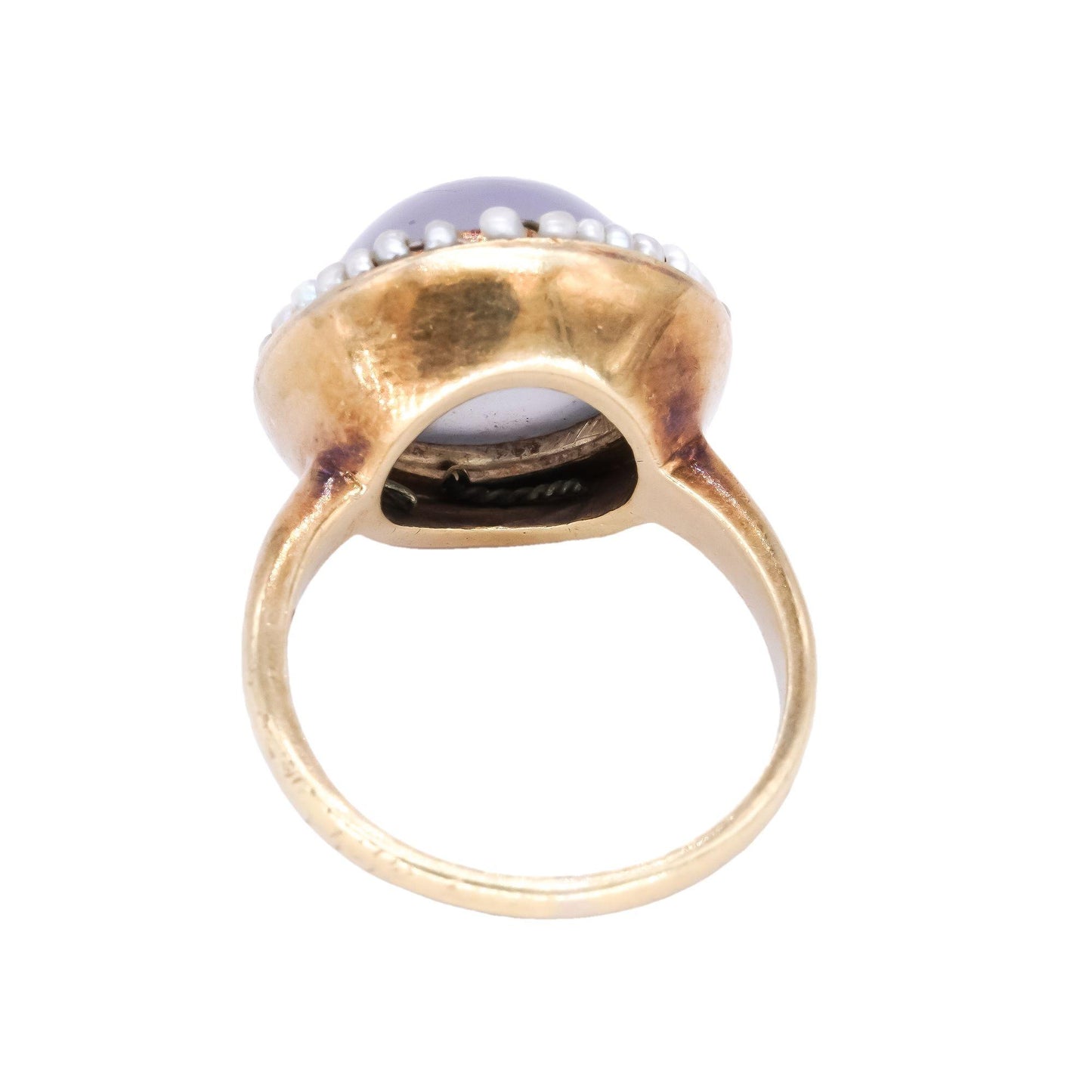 14k Yellow Gold Vintage Chrysoberyl & Seed Pearl Button Ring Size 5.25