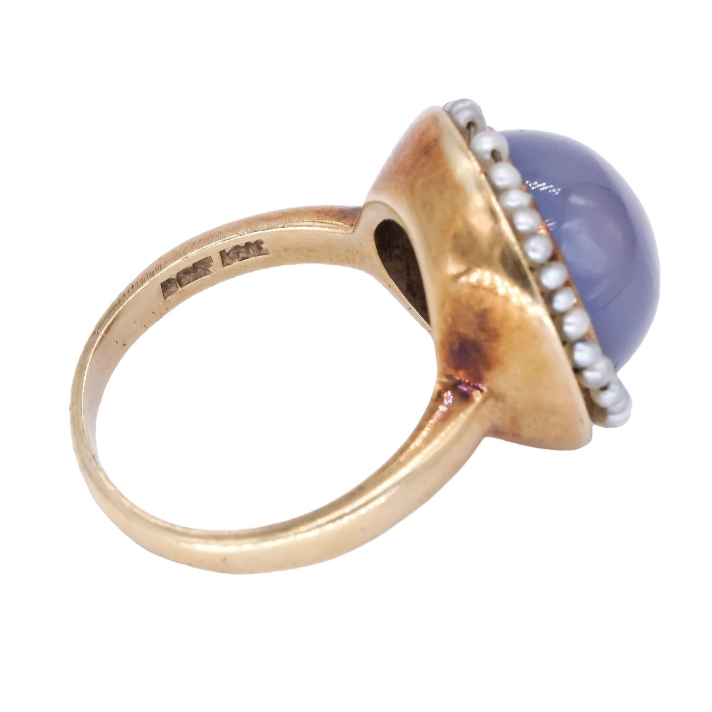 14k Yellow Gold Vintage Chrysoberyl & Seed Pearl Button Ring Size 5.25