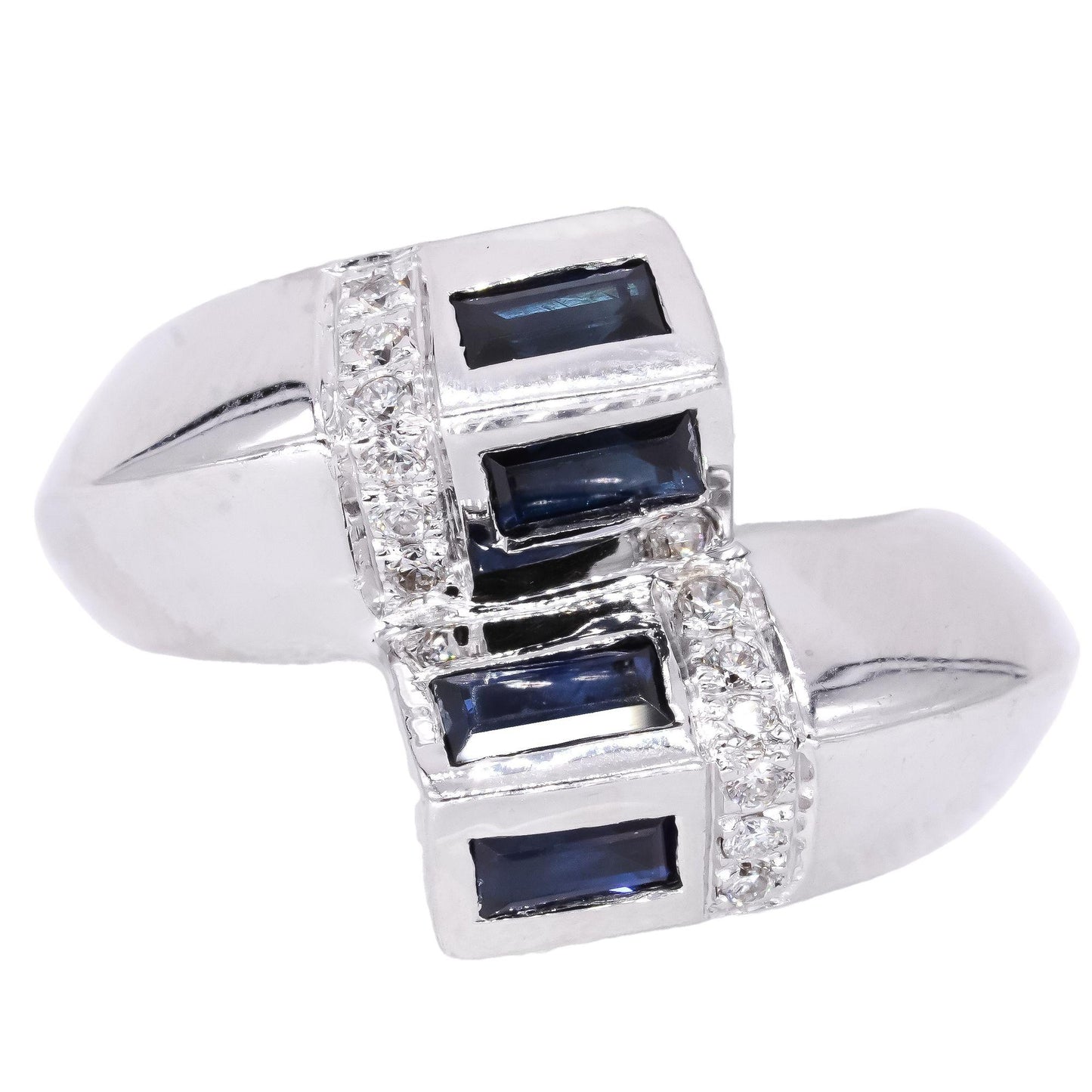 18k White Gold 0.74ct VS Diamond & Sapphire Crossover Abstract Ring Size 6.5
