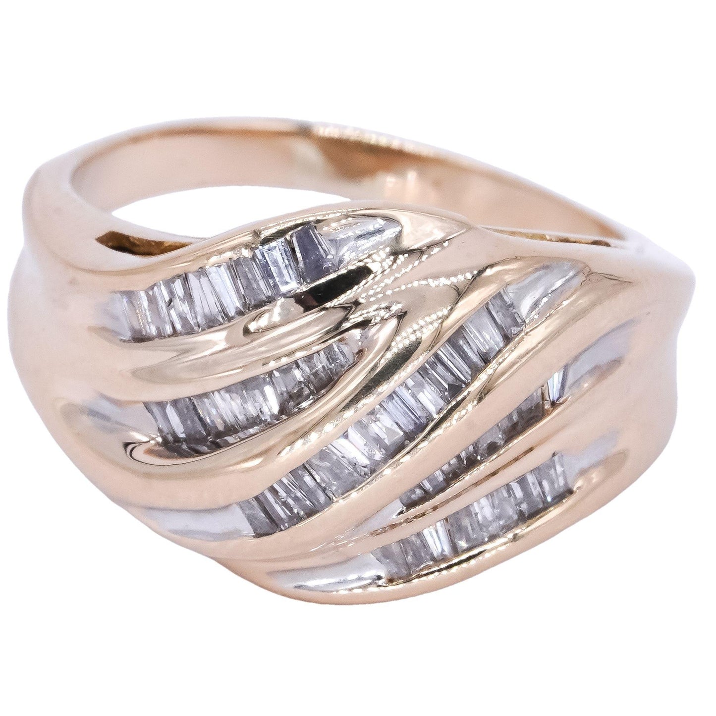 14k Yellow Gold 0.45CT Diamond Cluster Ribbed Cocktail Ring size 6.75