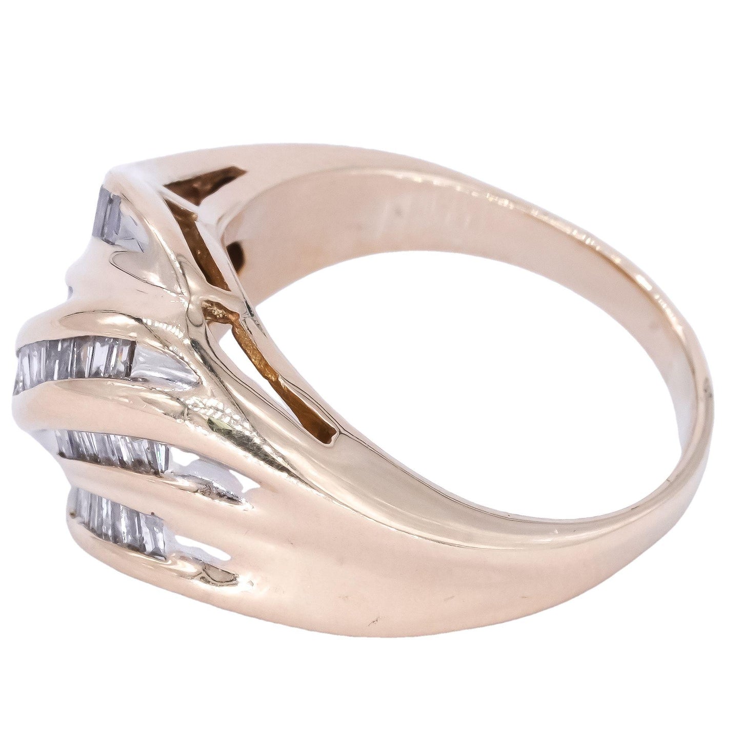 14k Yellow Gold 0.45CT Diamond Cluster Ribbed Cocktail Ring size 6.75