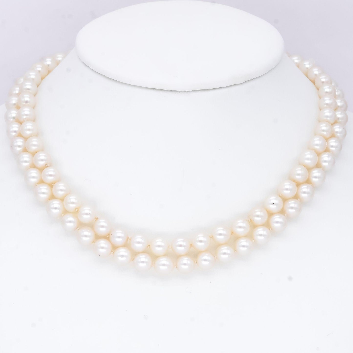 Vintage 14k White Gold 0.20CT VS Diamond & Pearl Double Strand Necklace