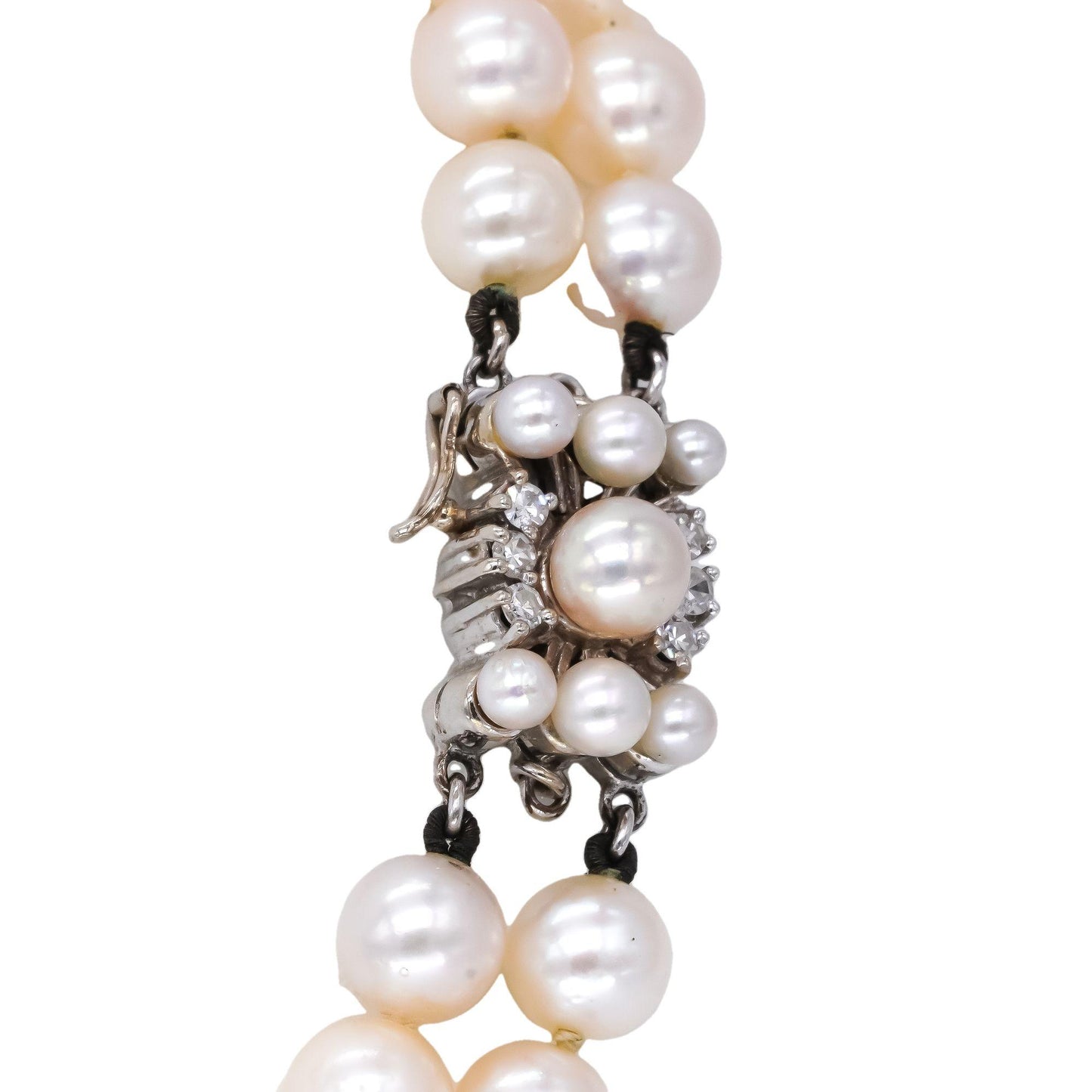 Vintage 14k White Gold 0.20CT VS Diamond & Pearl Double Strand Necklace