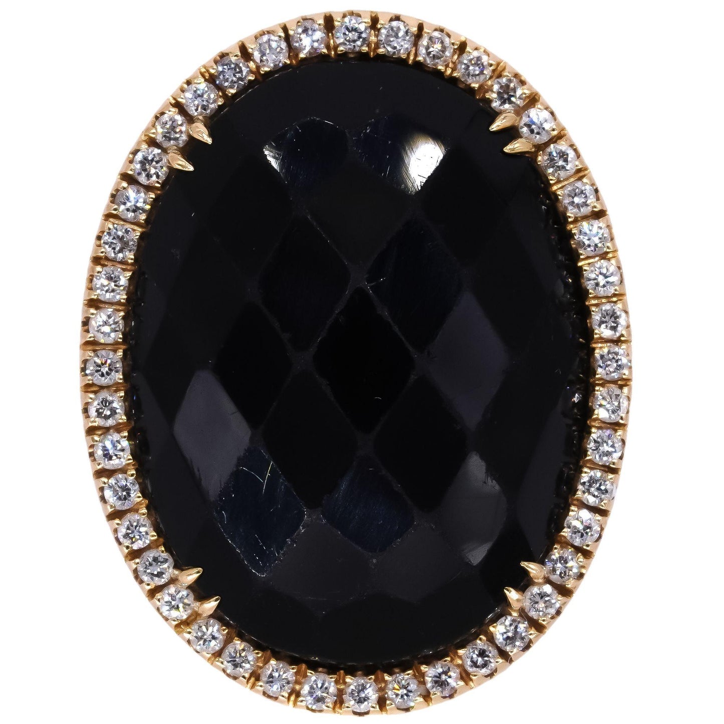 Crivelli Designer 14k Yellow Gold 0.75CT VS Diamond & Onyx Halo Ring size 6.75