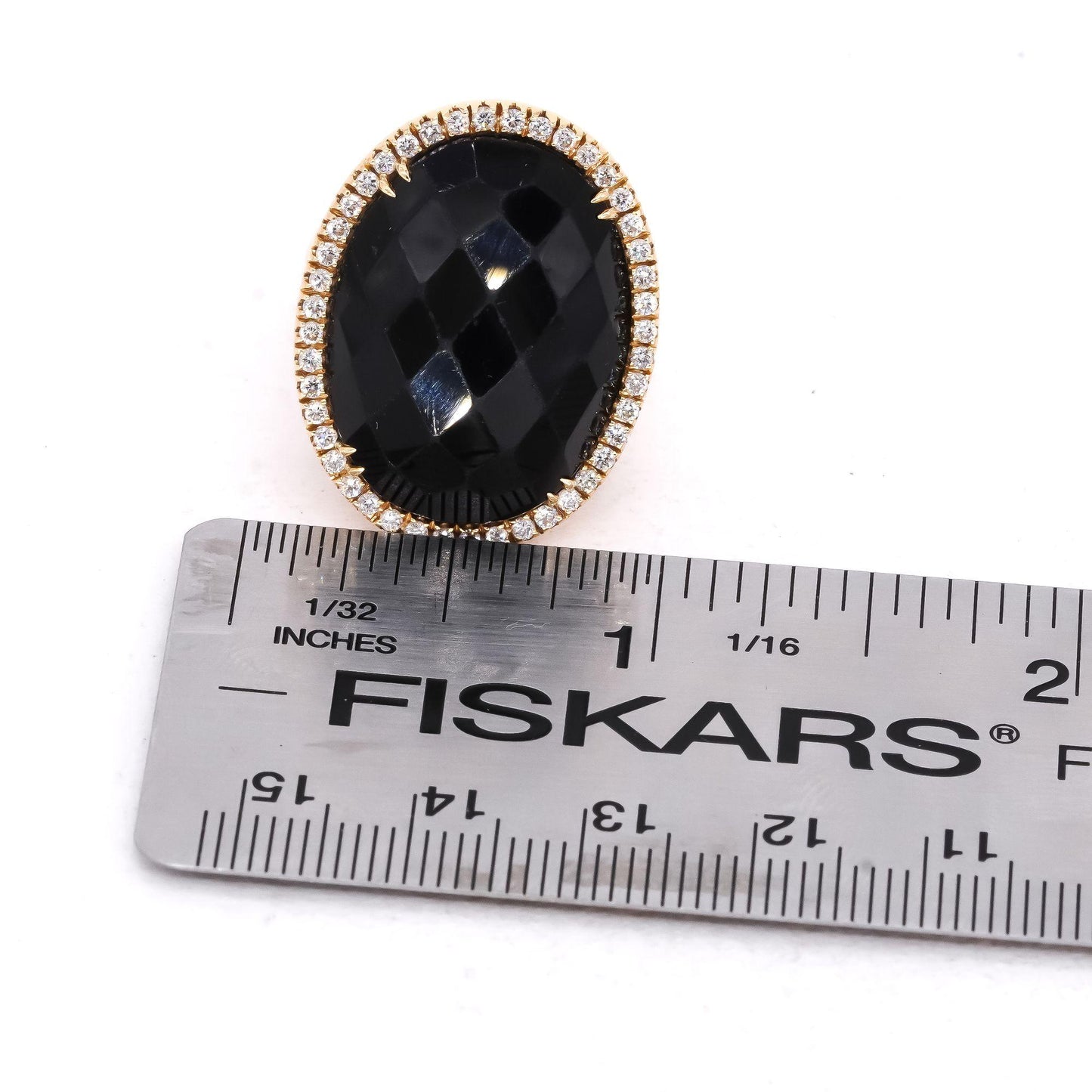 Crivelli Designer 14k Yellow Gold 0.75CT VS Diamond & Onyx Halo Ring size 6.75