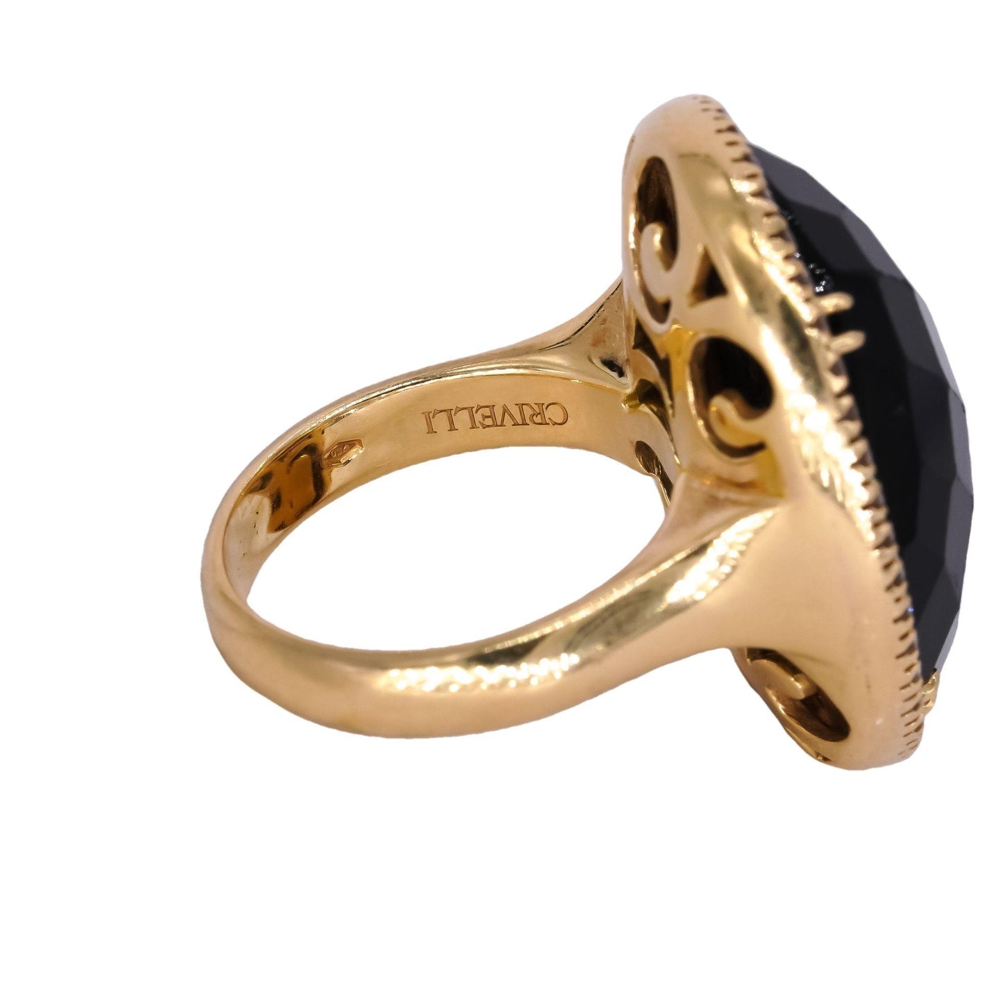 Crivelli Designer 14k Yellow Gold 0.75CT VS Diamond & Onyx Halo Ring size 6.75