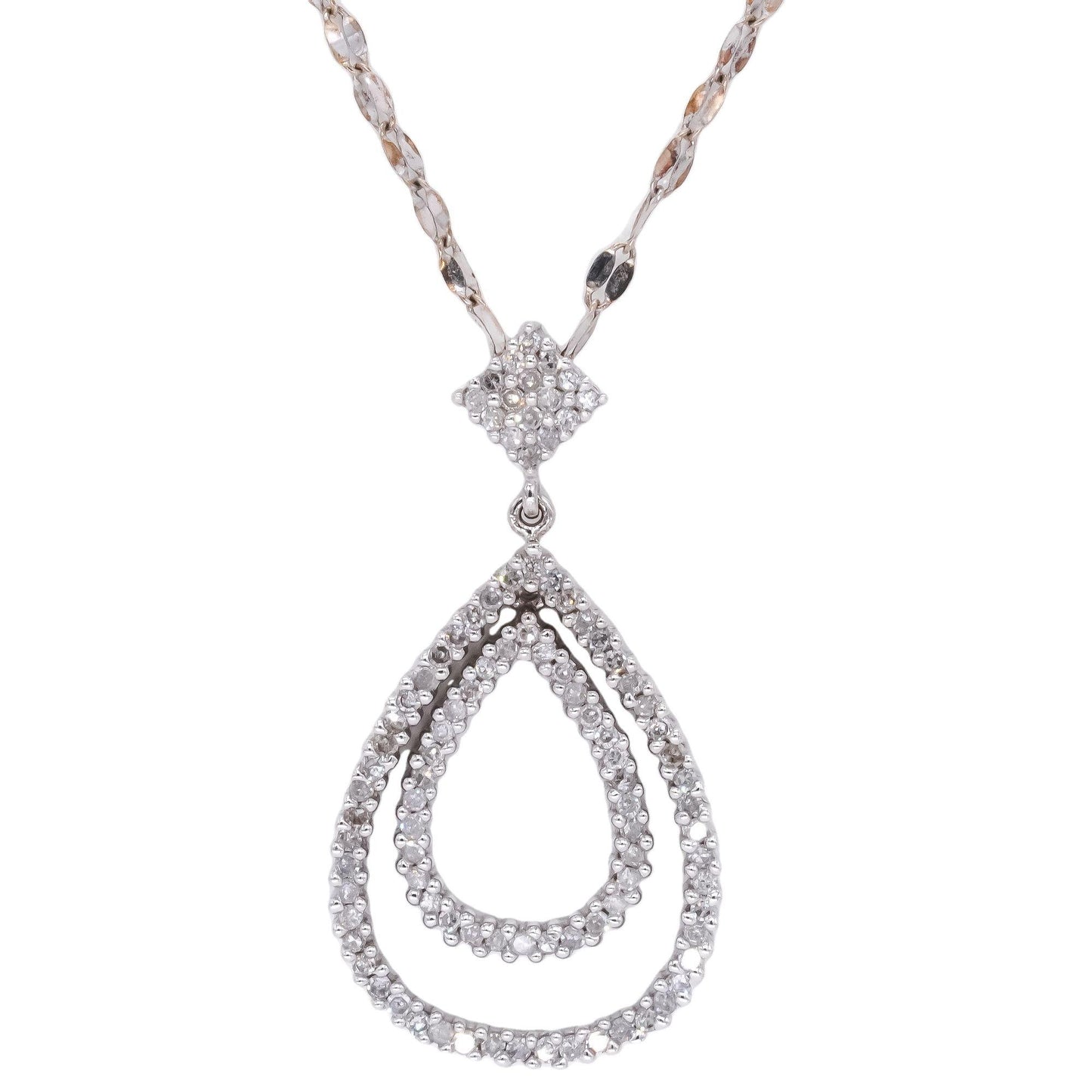 14k White Gold 0.50CT Diamond Drop Dangle Pear Shaped Halo Pendant Necklace