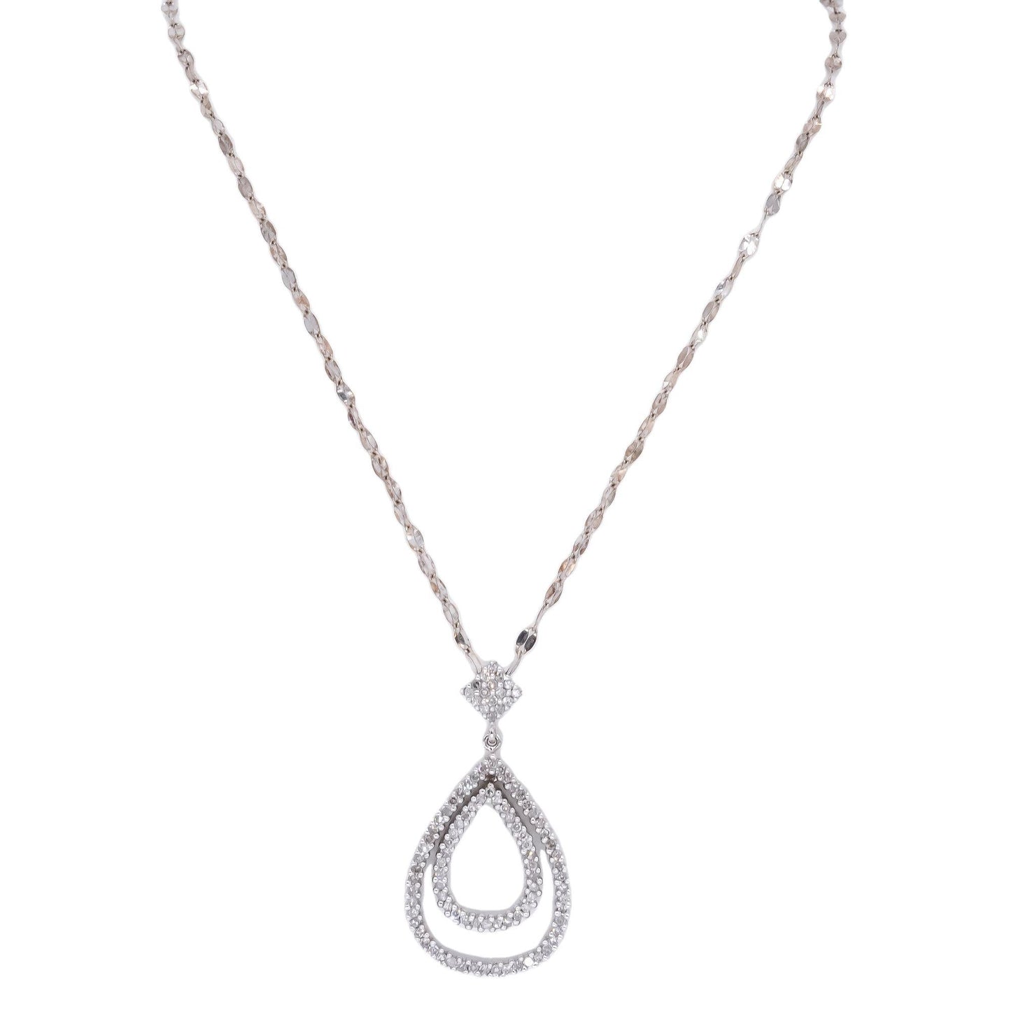14k White Gold 0.50CT Diamond Drop Dangle Pear Shaped Halo Pendant Necklace