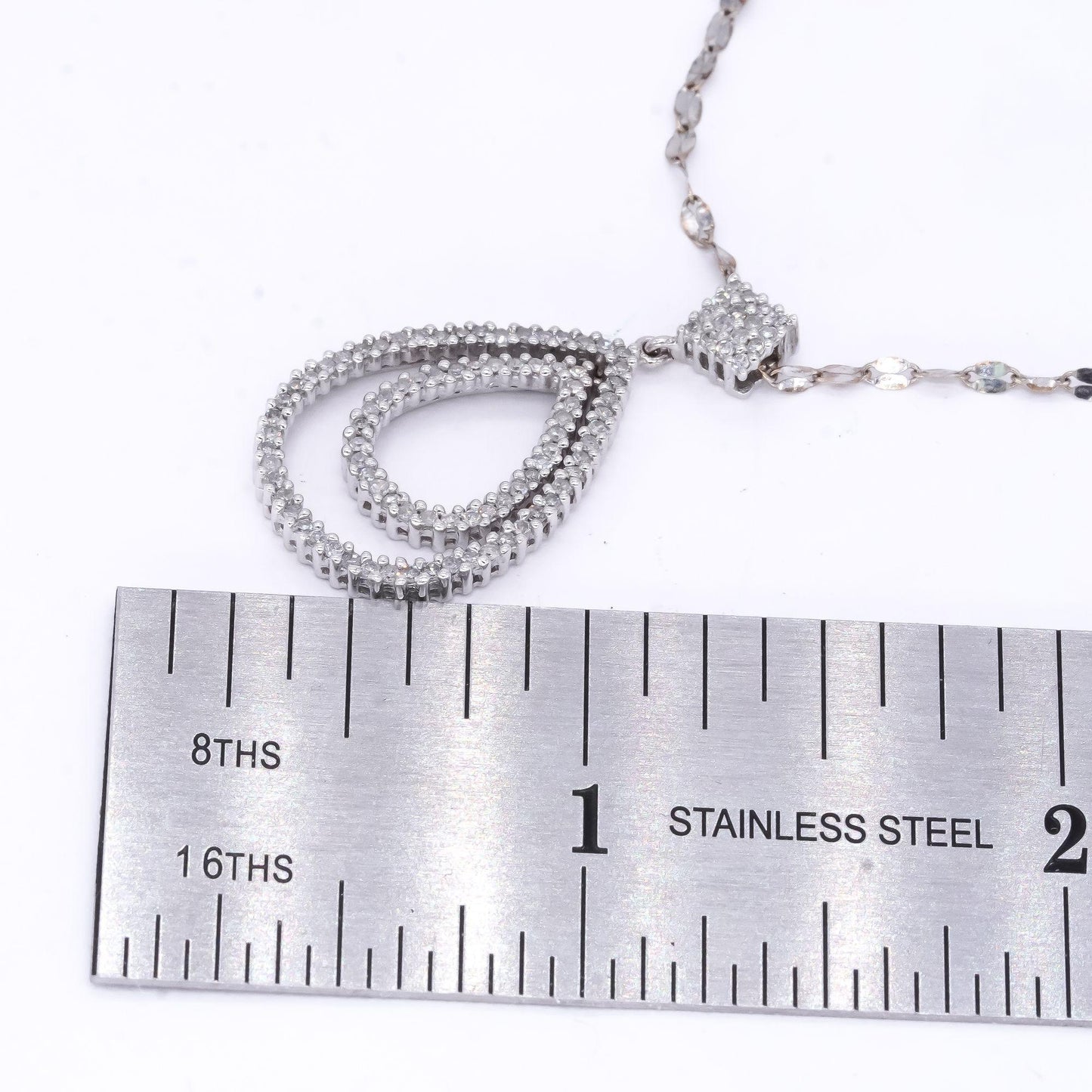 14k White Gold 0.50CT Diamond Drop Dangle Pear Shaped Halo Pendant Necklace