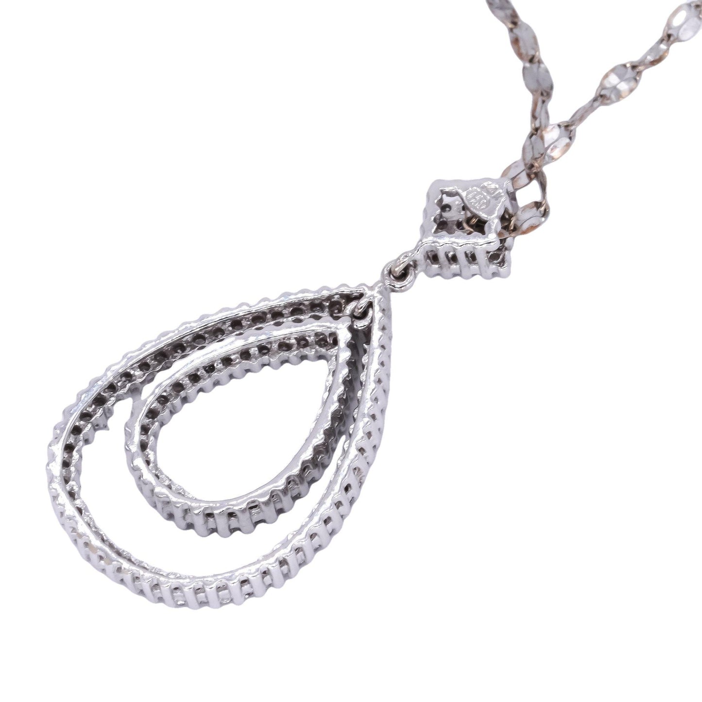 14k White Gold 0.50CT Diamond Drop Dangle Pear Shaped Halo Pendant Necklace