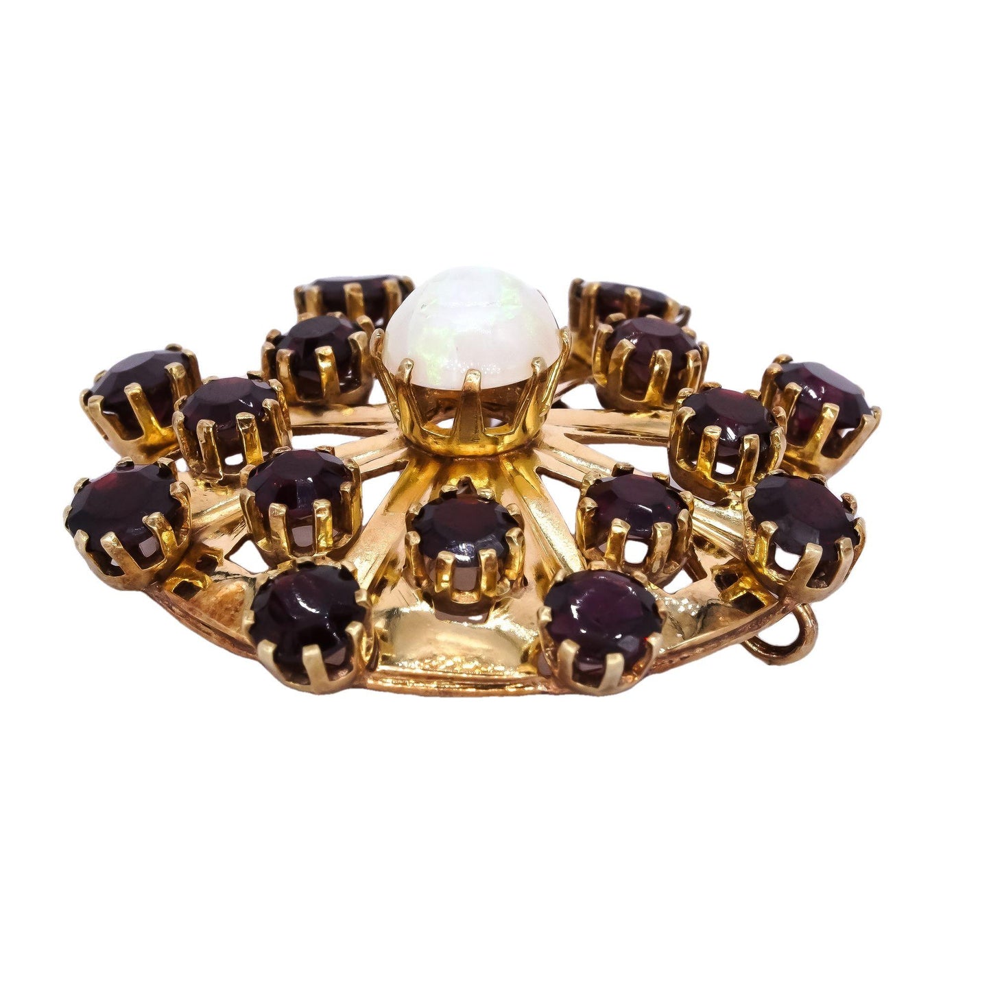 14k Yellow Gold Jewelry 10.0CT Opal & Garnet Jumbo Brooch Pendant