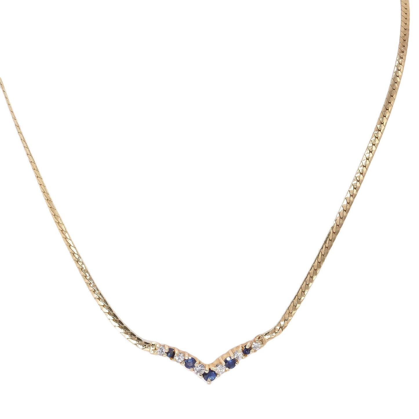 14k Yellow Gold 0.37ct Diamond + Sapphire Formal Snake Chain Necklace
