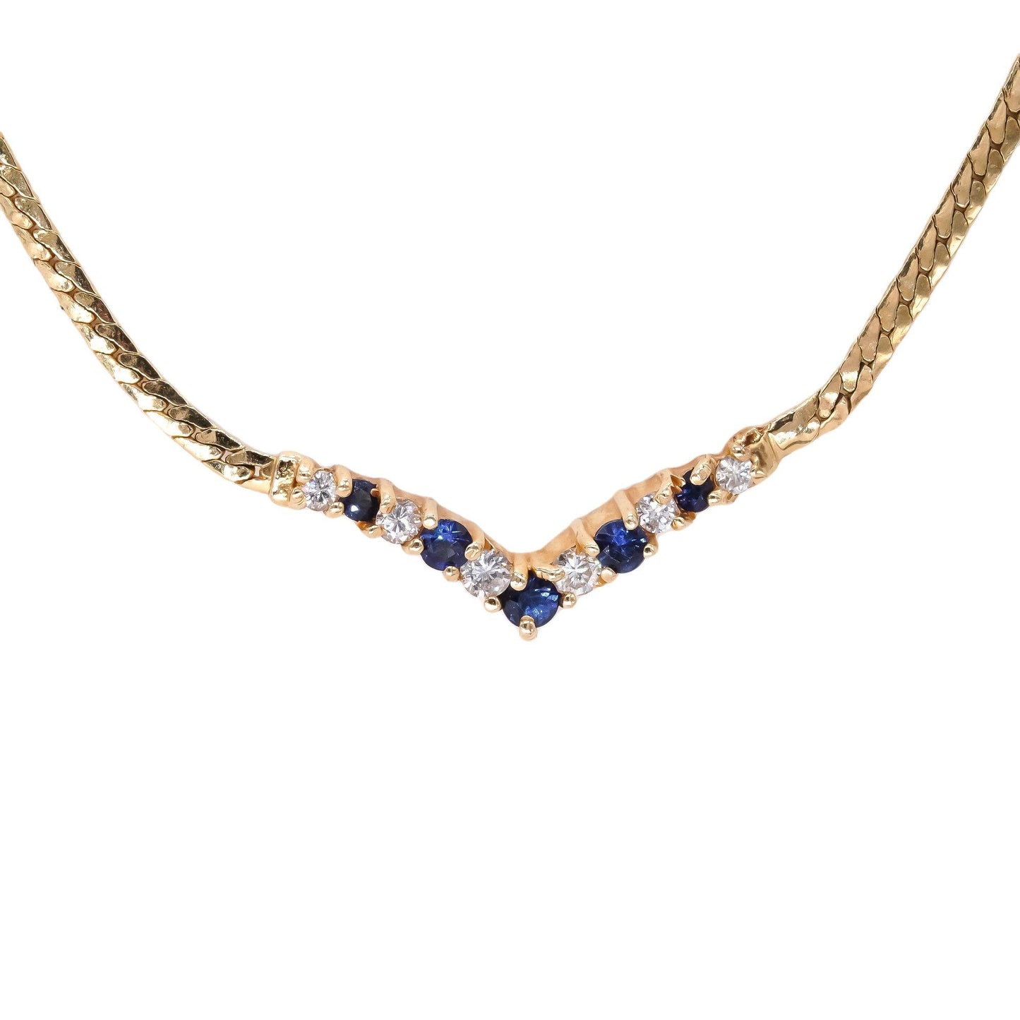 14k Yellow Gold 0.37ct Diamond + Sapphire Formal Snake Chain Necklace