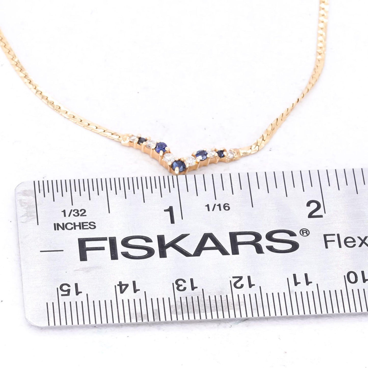14k Yellow Gold 0.37ct Diamond + Sapphire Formal Snake Chain Necklace