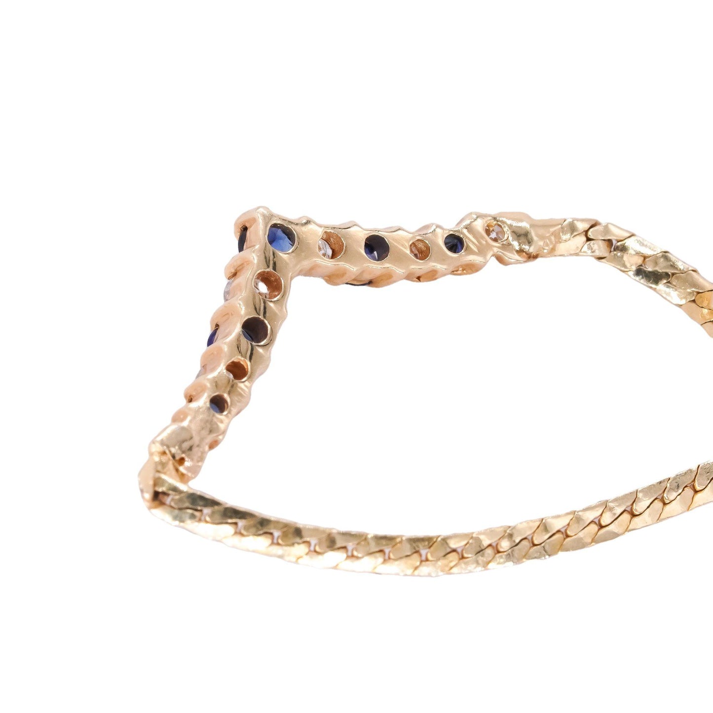 14k Yellow Gold 0.37ct Diamond + Sapphire Formal Snake Chain Necklace