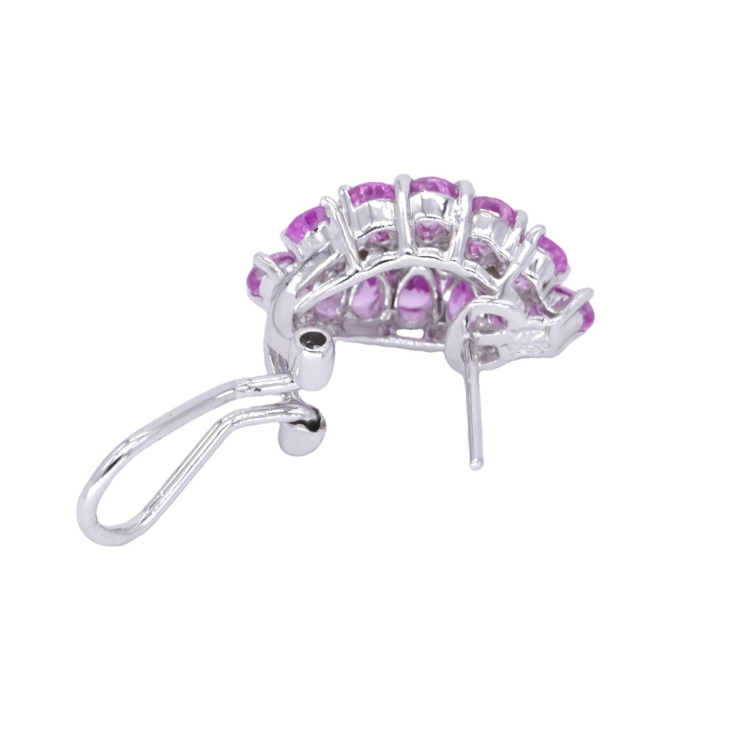 14k White Gold 2.60CT Diamond and Pink Sapphire Cluster Curved Earrings