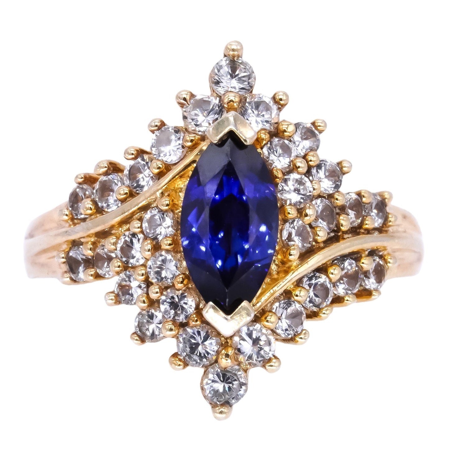 Sterling Silver Gold Plate 2.0CT Blue and White Sapphire Cocktail Ring sz 7.25