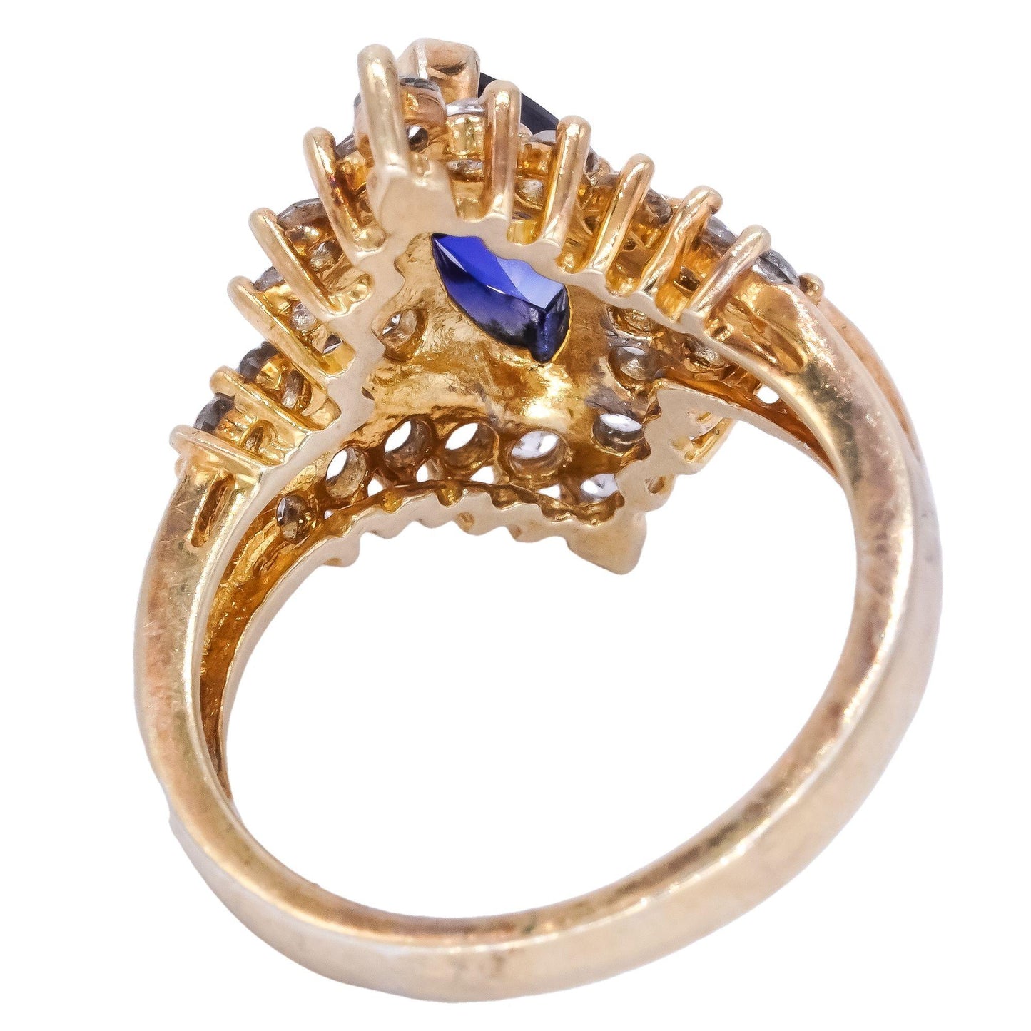 Sterling Silver Gold Plate 2.0CT Blue and White Sapphire Cocktail Ring sz 7.25