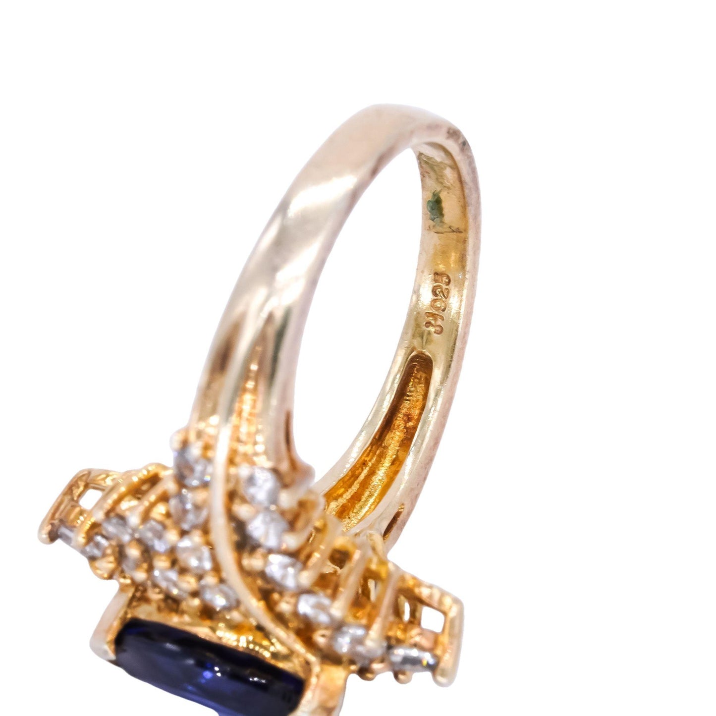 Sterling Silver Gold Plate 2.0CT Blue and White Sapphire Cocktail Ring sz 7.25