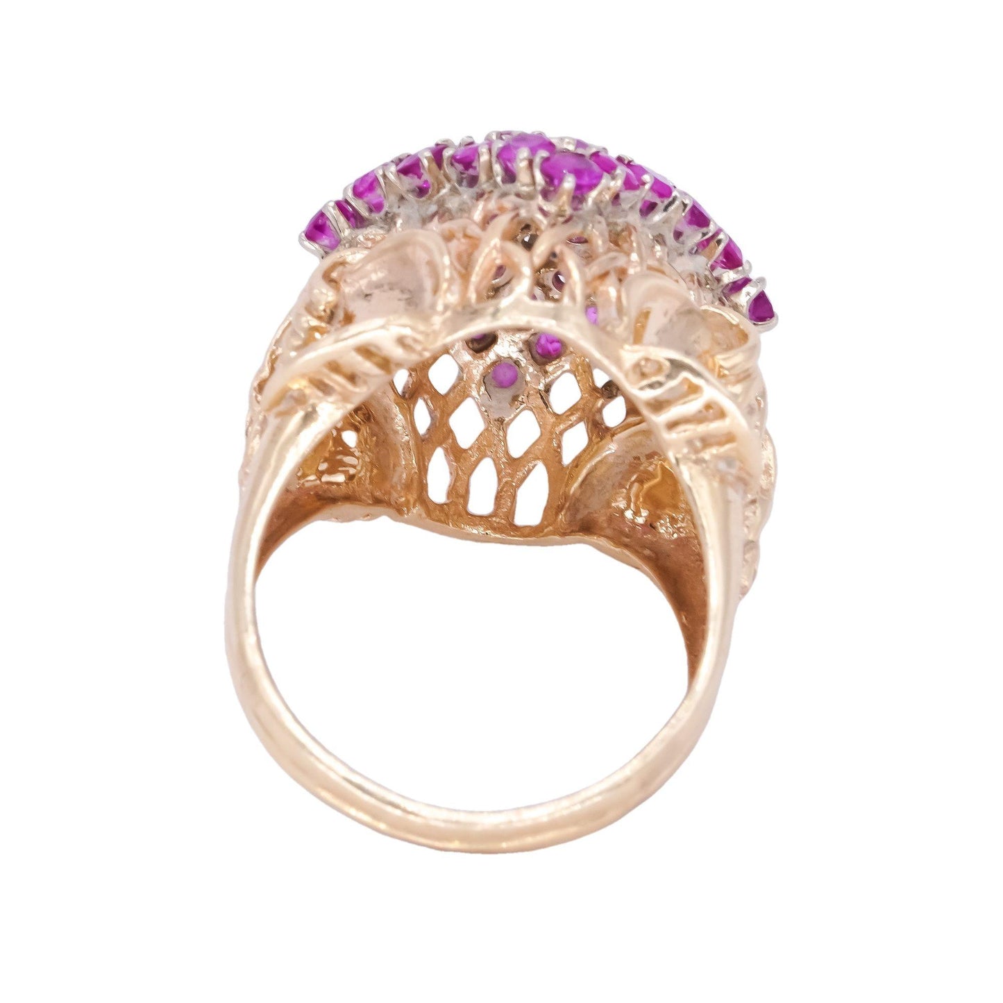 14k Yellow Gold 1.20CT VS Diamond and Ruby Cluster Dome Pave Ring size 7.25