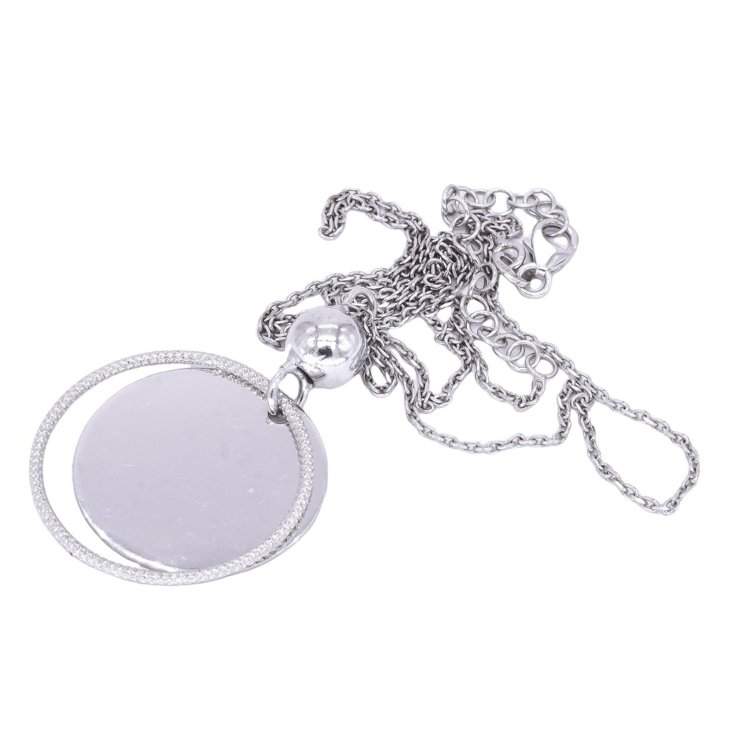 Sterling Silver Jewelry Double Circle Engravable Disc Pendant Necklace