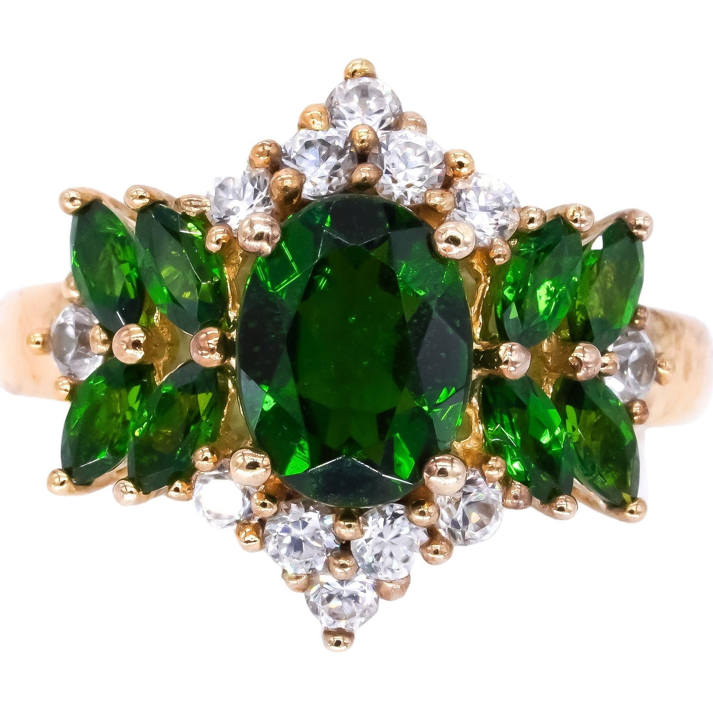 Sterling Silver Gold Plated 2.50CT Green Diopside and White Topaz Ring size 5