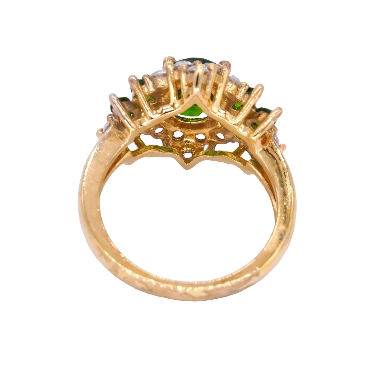 Sterling Silver Gold Plated 2.50CT Green Diopside and White Topaz Ring size 5