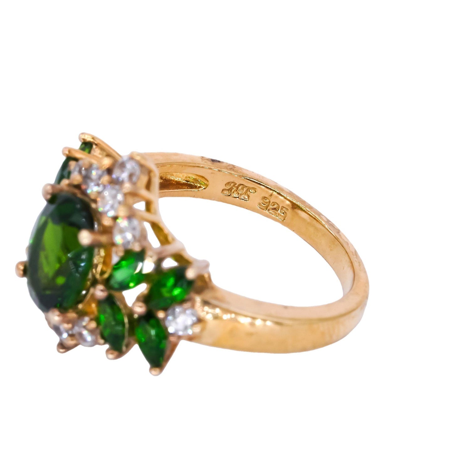 Sterling Silver Gold Plated 2.50CT Green Diopside and White Topaz Ring size 5