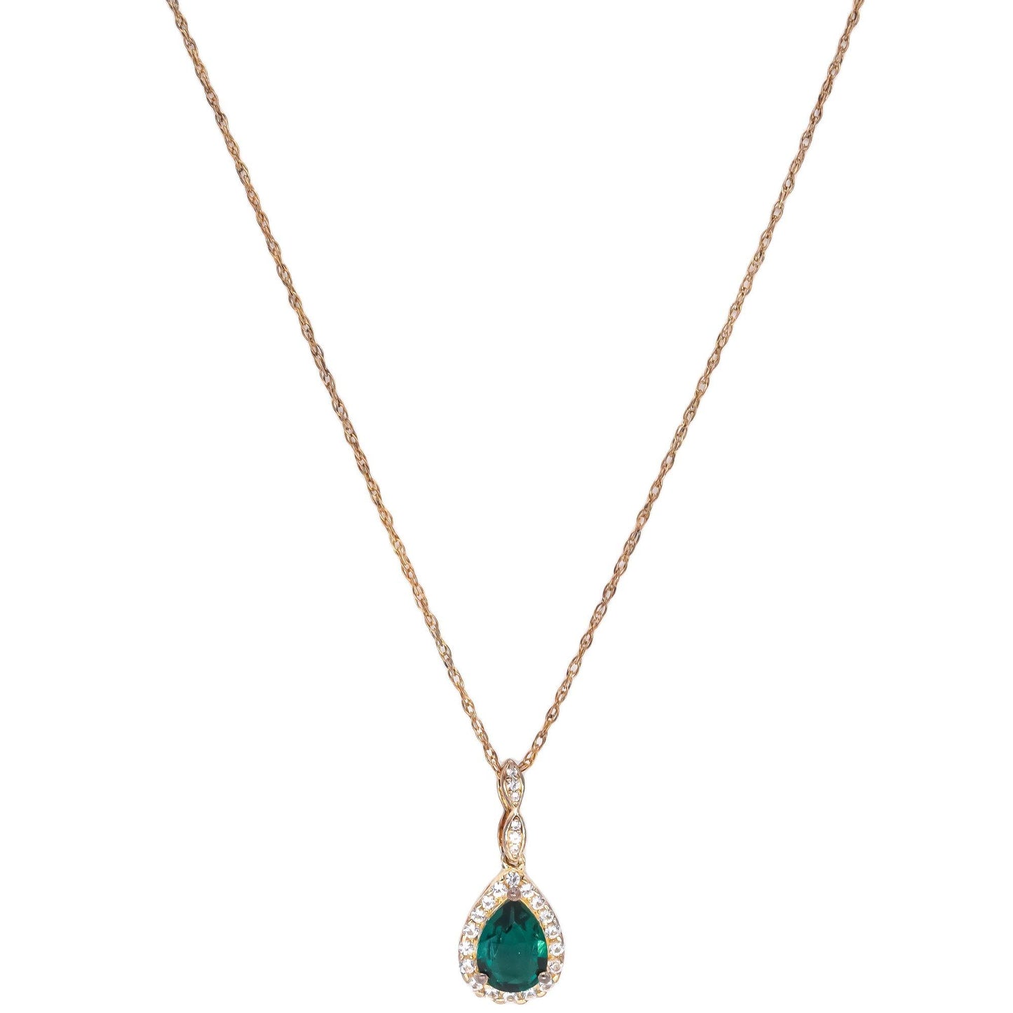 Sterling Silver Gold Plated 1.0CT Emerald and White Topaz Halo Pendant Necklace