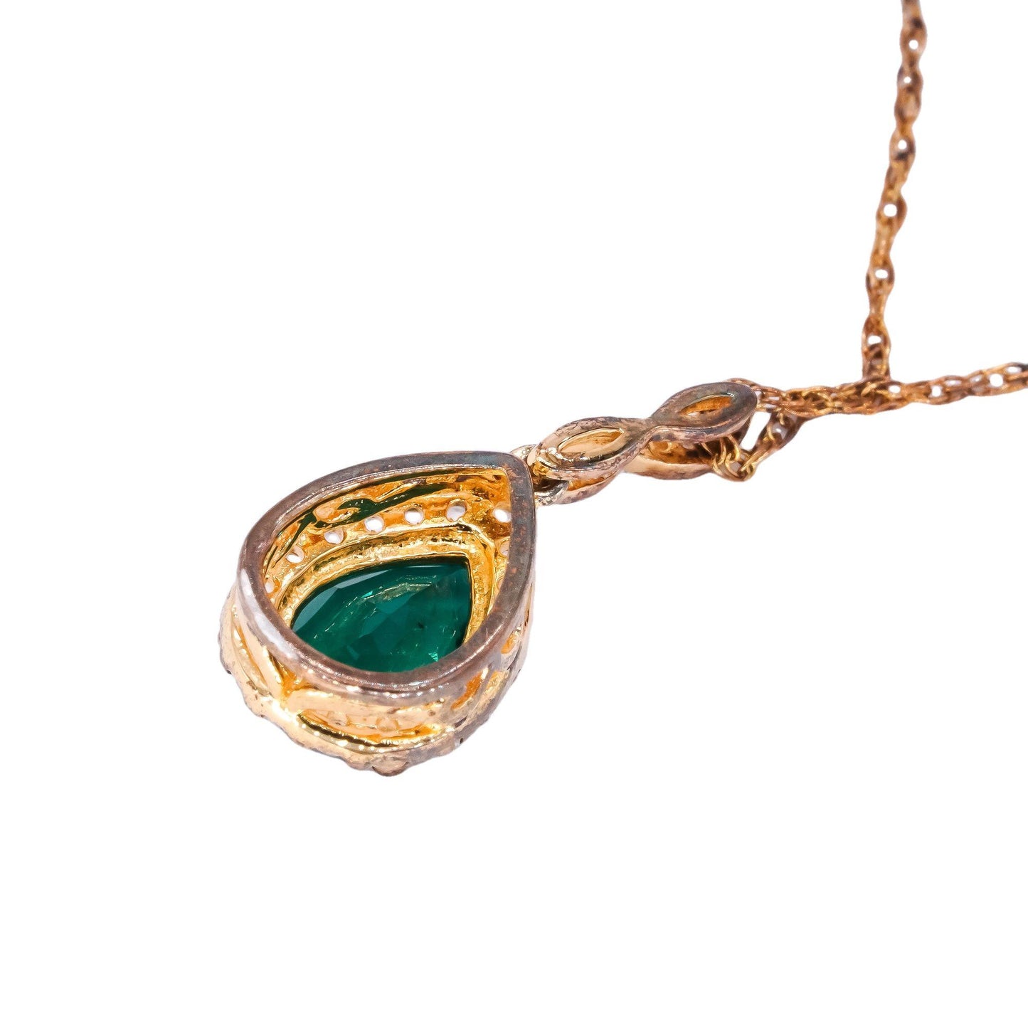 Sterling Silver Gold Plated 1.0CT Emerald and White Topaz Halo Pendant Necklace