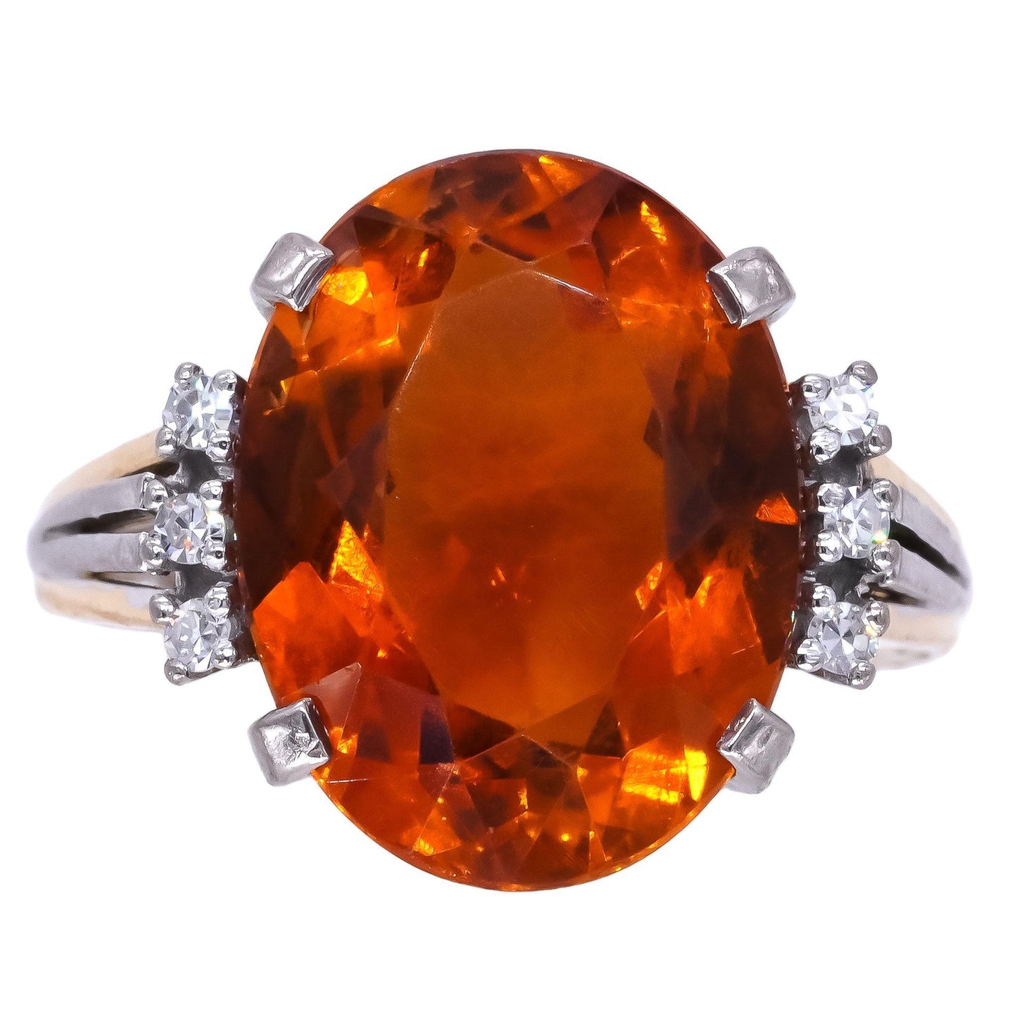 Vintage 18k White Yellow Gold 6.60CT VS Diamond & Citrine Ring size 4.75